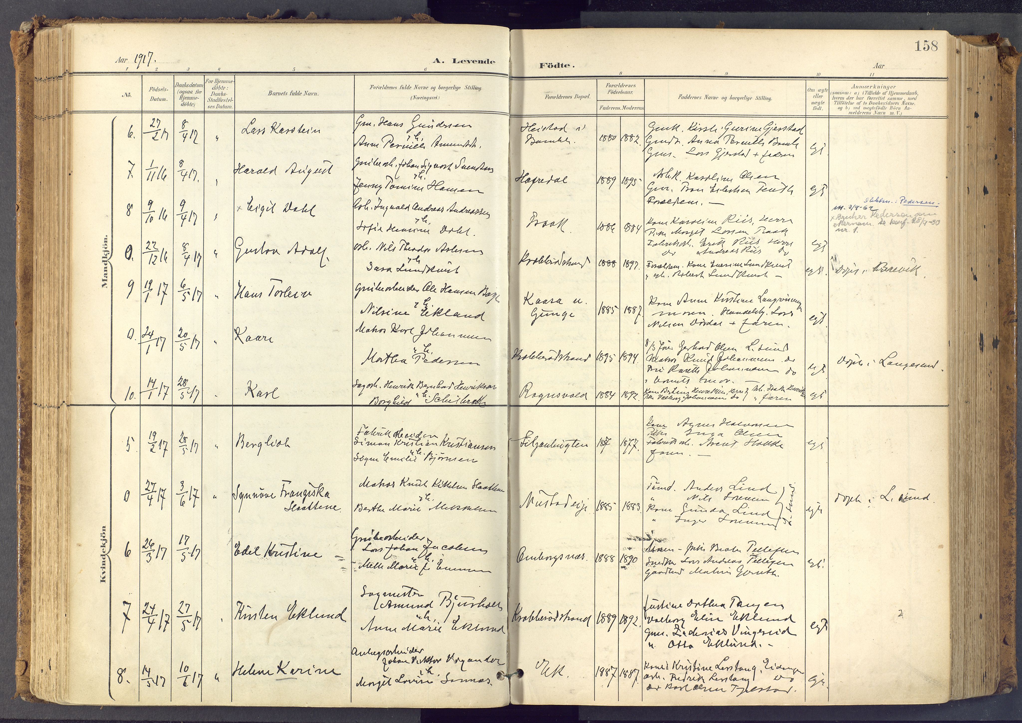Bamble kirkebøker, SAKO/A-253/F/Fa/L0009: Parish register (official) no. I 9, 1901-1917, p. 158