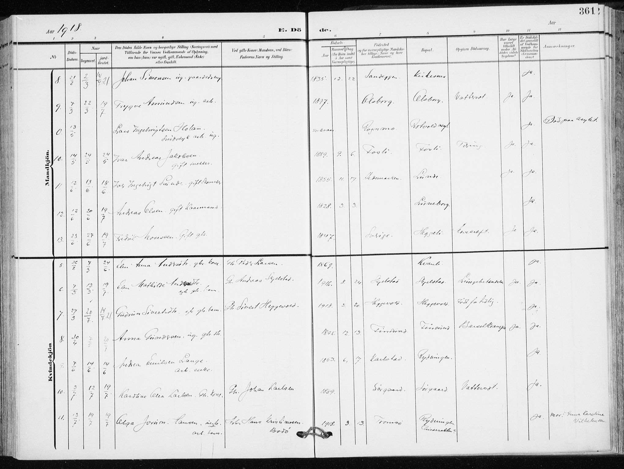 Målselv sokneprestembete, AV/SATØ-S-1311/G/Ga/Gaa/L0011kirke: Parish register (official) no. 11, 1904-1918, p. 361