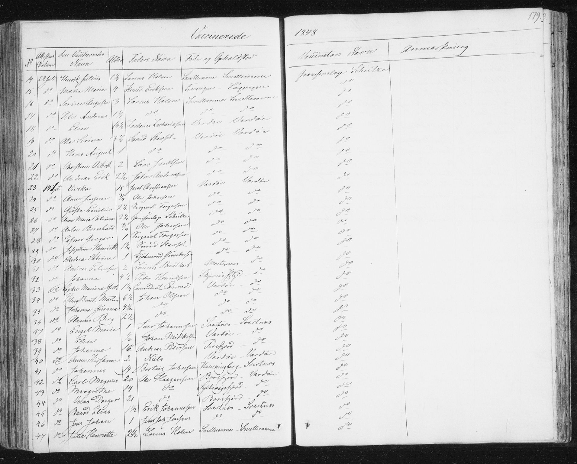 Vardø sokneprestkontor, SATØ/S-1332/H/Ha/L0003kirke: Parish register (official) no. 3, 1843-1861, p. 179