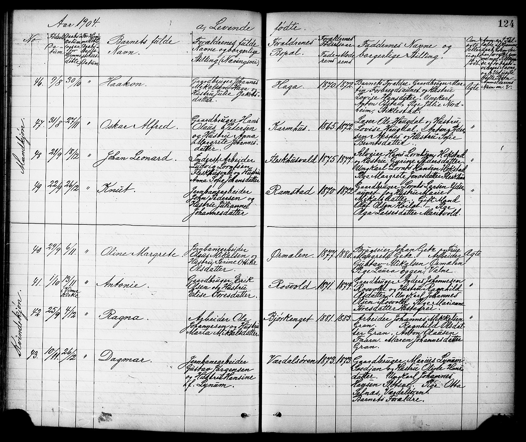 Ministerialprotokoller, klokkerbøker og fødselsregistre - Nord-Trøndelag, AV/SAT-A-1458/723/L0257: Parish register (copy) no. 723C05, 1890-1907, p. 124