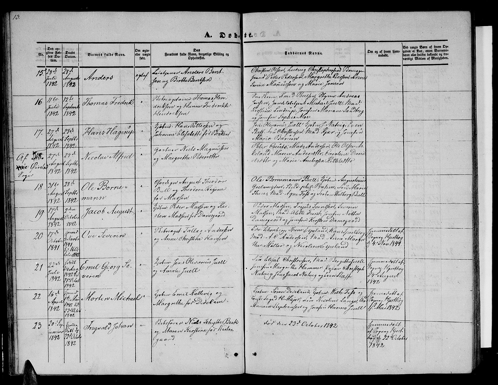 Arendal sokneprestkontor, Trefoldighet, SAK/1111-0040/F/Fb/L0002: Parish register (copy) no. B 2, 1838-1860, p. 13