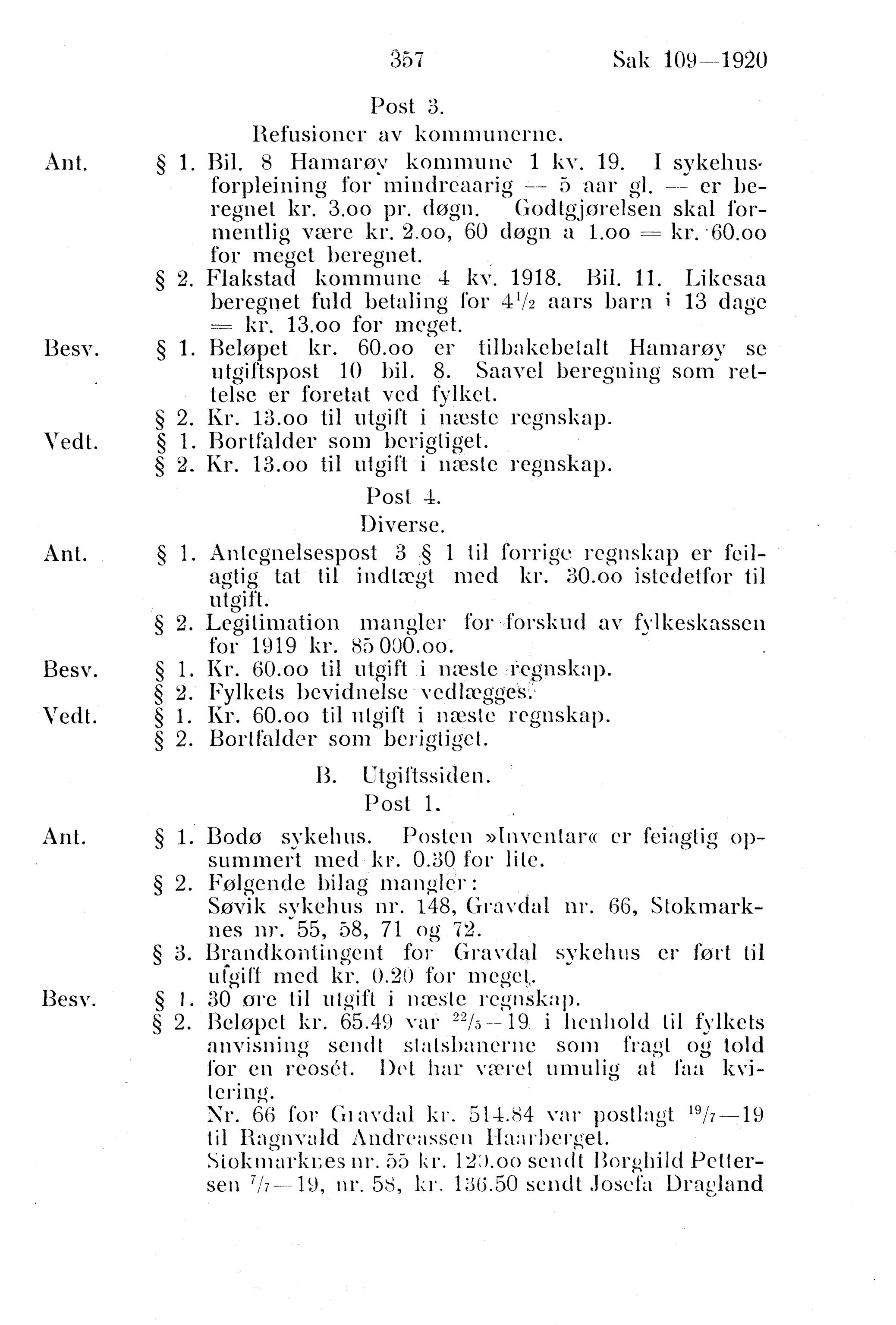 Nordland Fylkeskommune. Fylkestinget, AIN/NFK-17/176/A/Ac/L0043: Fylkestingsforhandlinger 1920, 1920