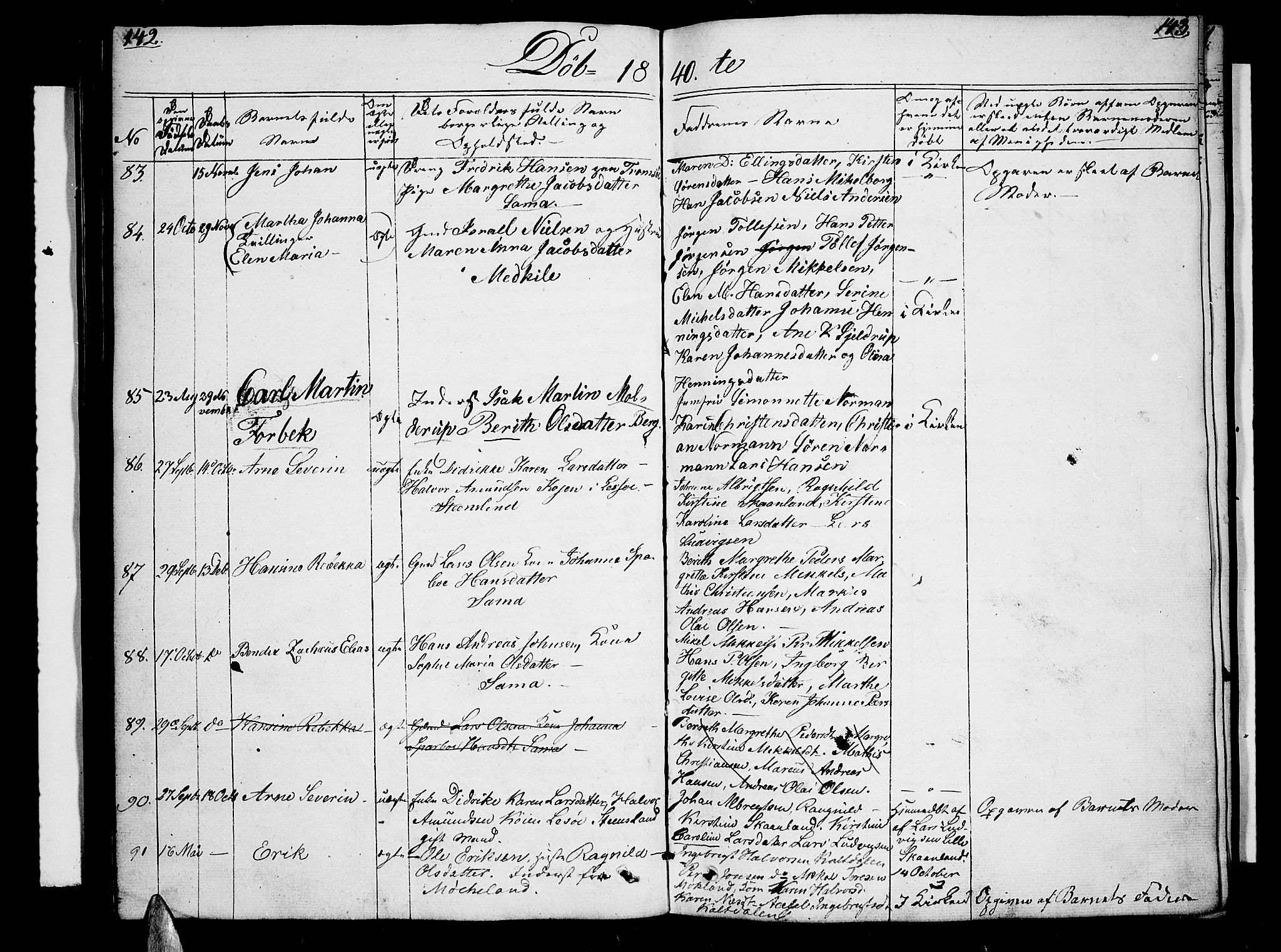 Trondenes sokneprestkontor, SATØ/S-1319/H/Hb/L0005klokker: Parish register (copy) no. 5, 1834-1845, p. 142-143