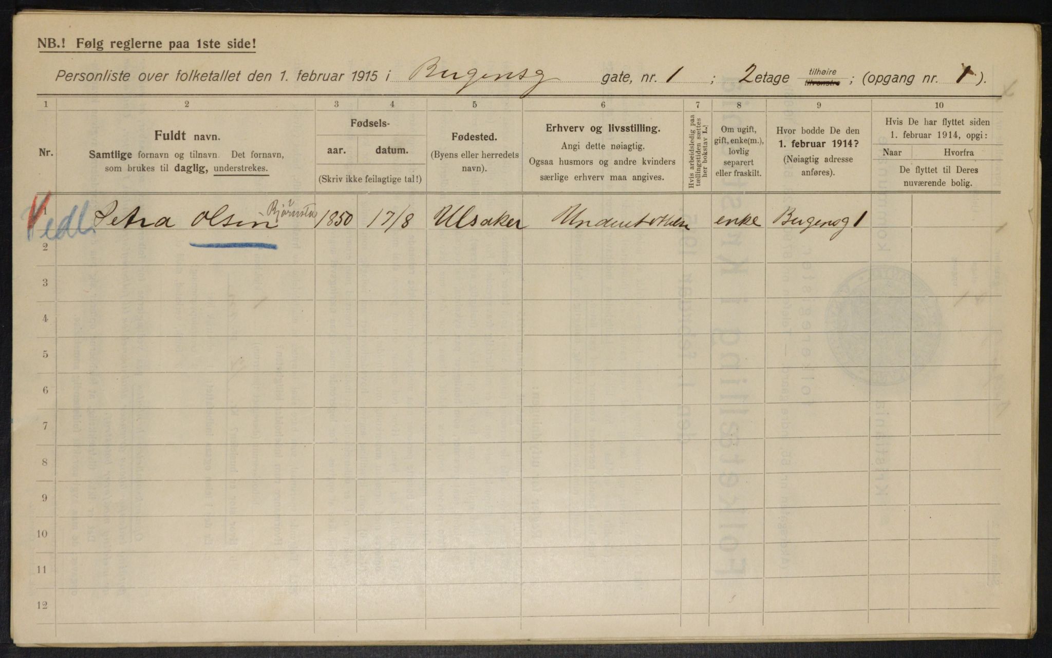 OBA, Municipal Census 1915 for Kristiania, 1915, p. 3762