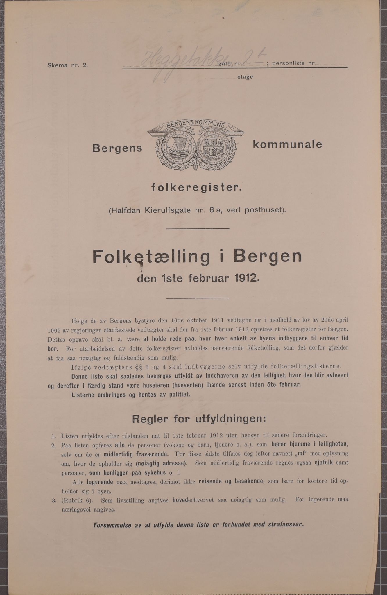 SAB, Municipal Census 1912 for Bergen, 1912, p. 1920