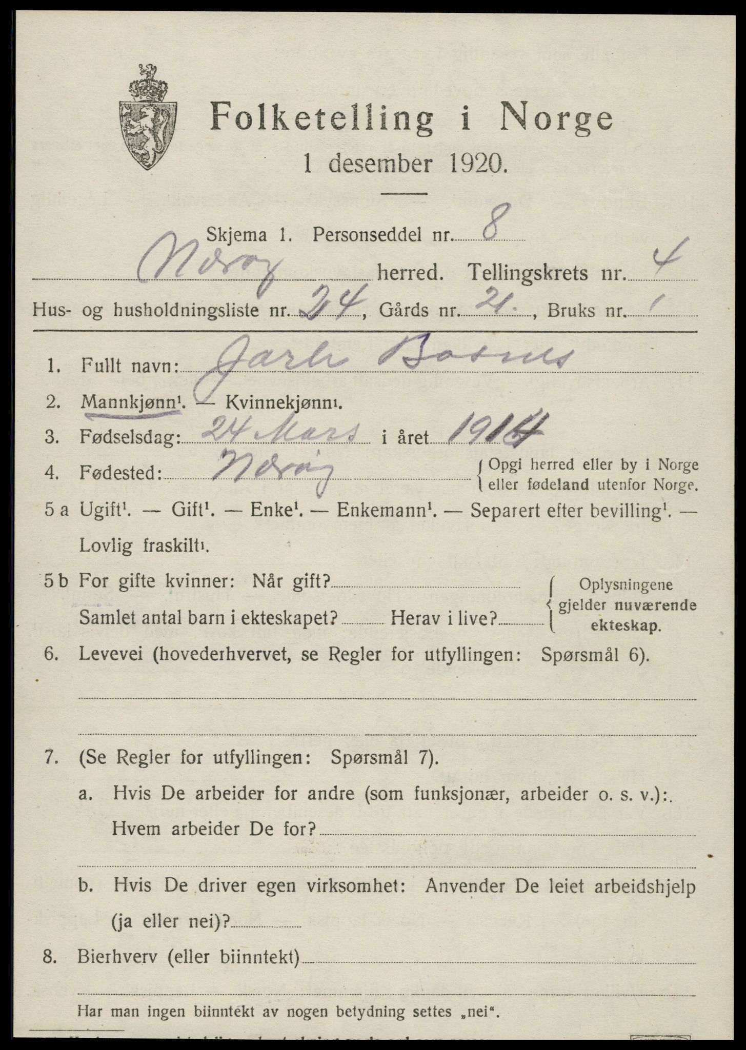 SAT, 1920 census for Nærøy, 1920, p. 2423