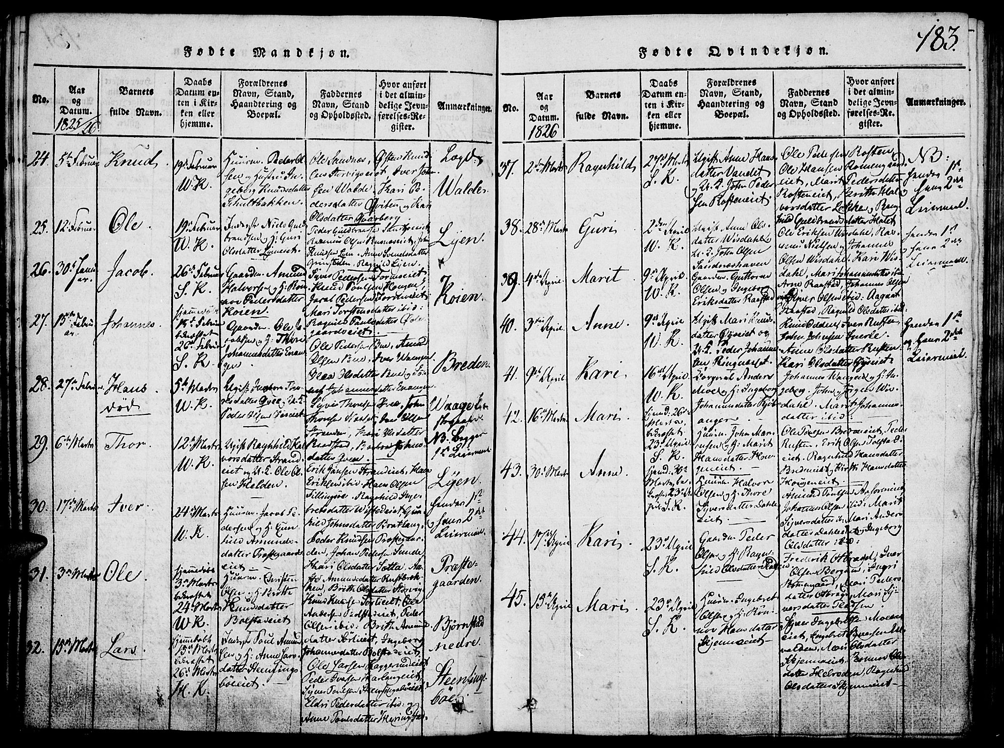 Vågå prestekontor, AV/SAH-PREST-076/H/Ha/Hab/L0001: Parish register (copy) no. 1, 1815-1827, p. 182-183