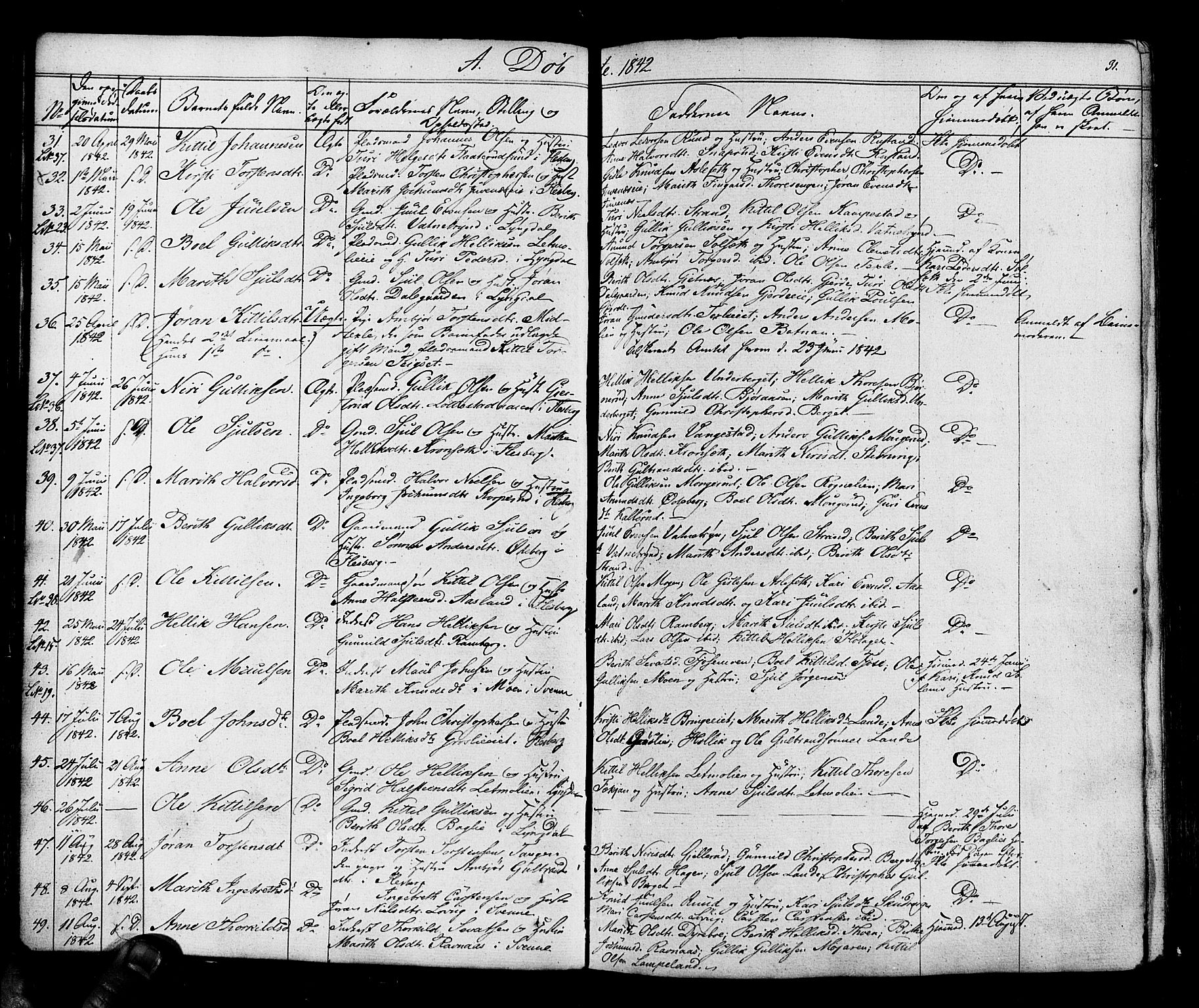 Flesberg kirkebøker, AV/SAKO-A-18/F/Fa/L0006: Parish register (official) no. I 6, 1834-1860, p. 31