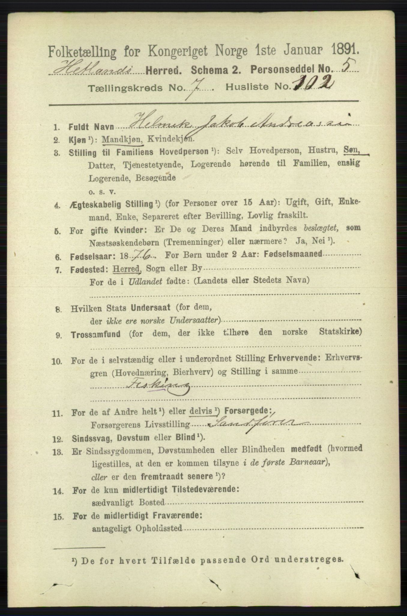 RA, 1891 census for 1126 Hetland, 1891, p. 4340