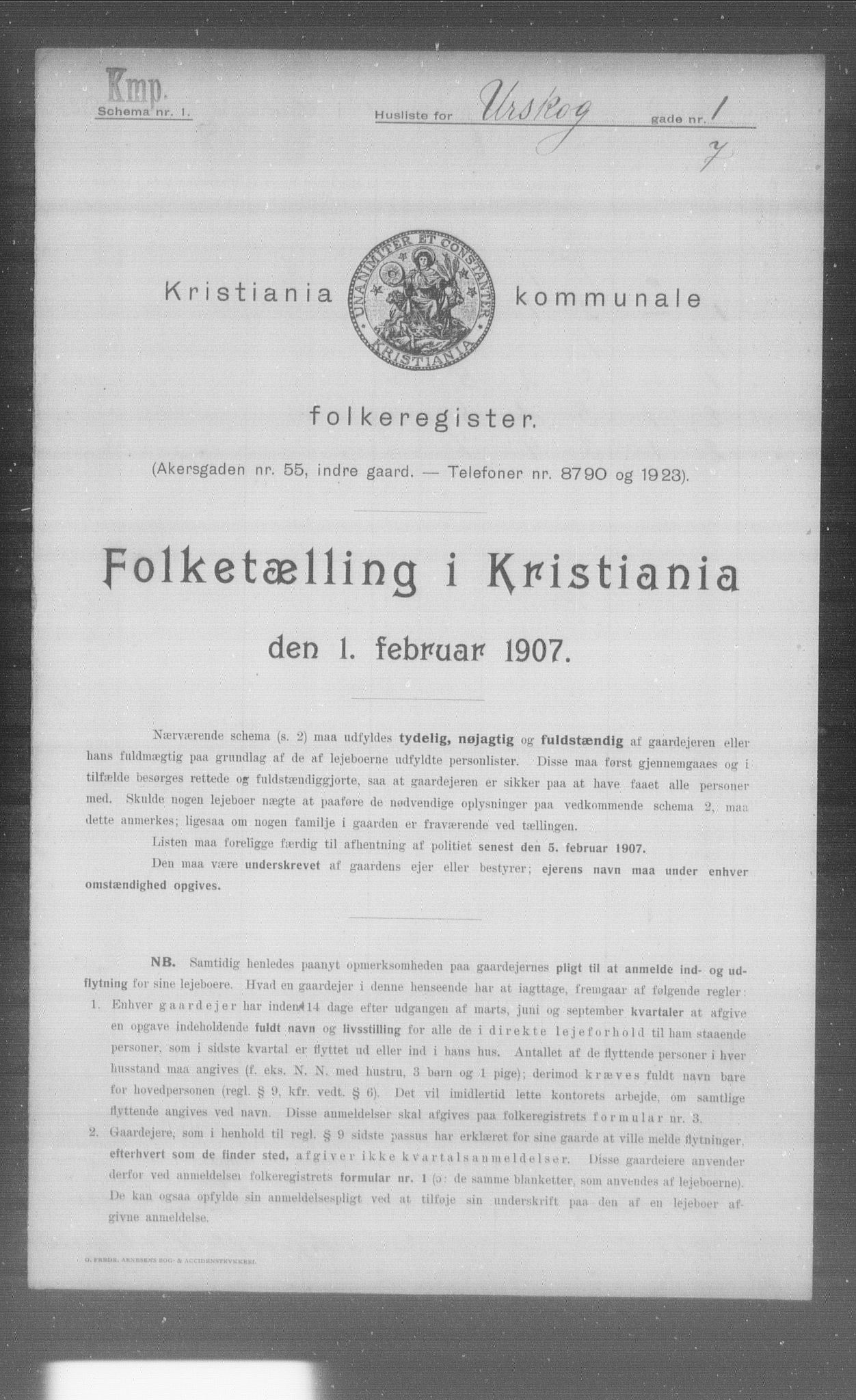 OBA, Municipal Census 1907 for Kristiania, 1907, p. 1379