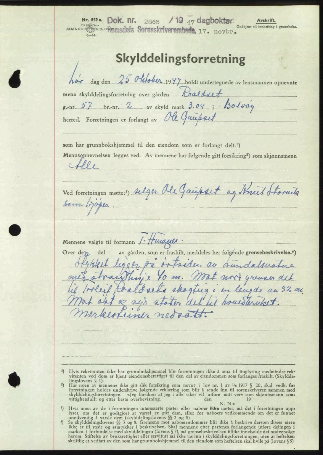 Romsdal sorenskriveri, SAT/A-4149/1/2/2C: Mortgage book no. A24, 1947-1947, Diary no: : 2863/1947