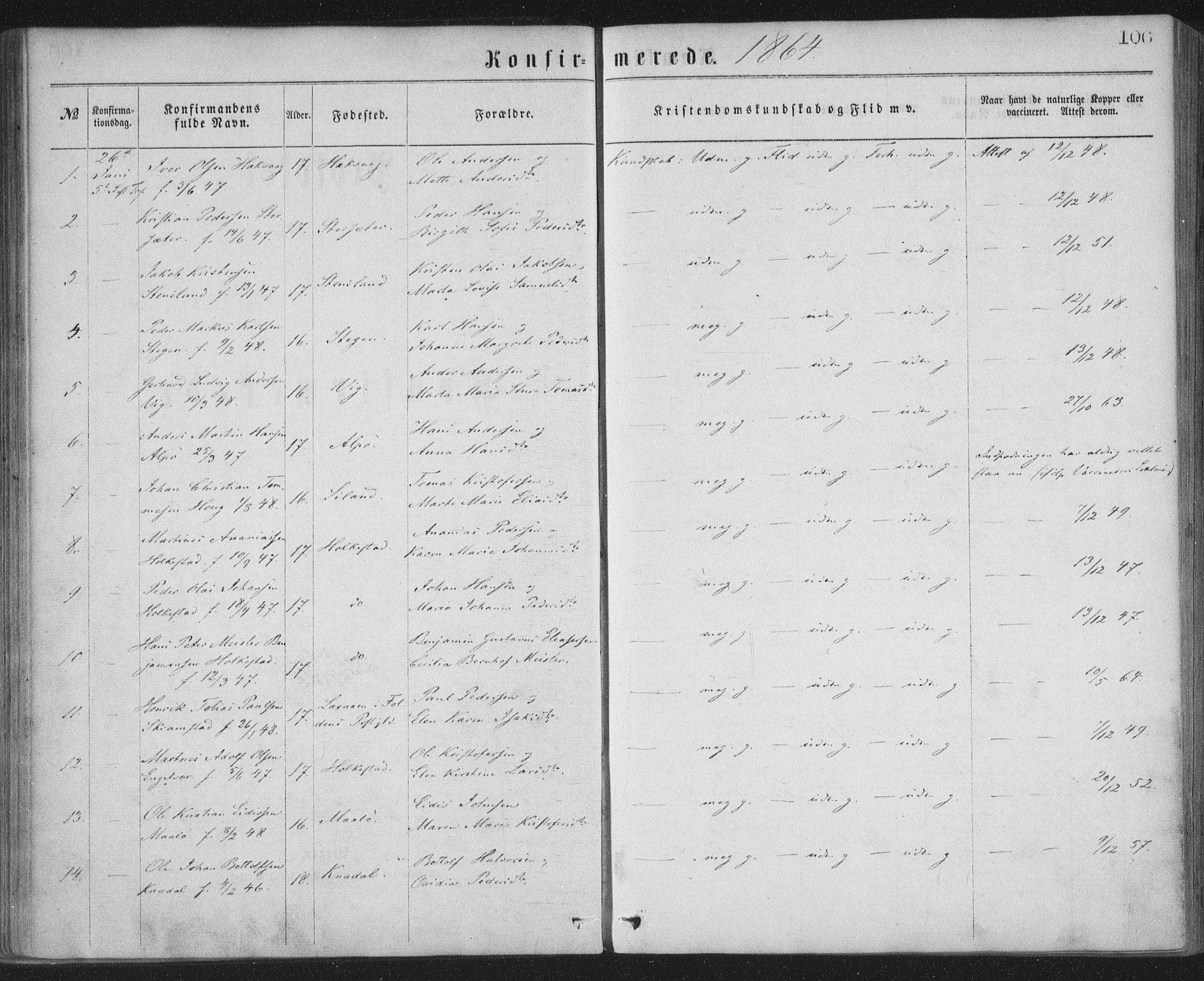 Ministerialprotokoller, klokkerbøker og fødselsregistre - Nordland, AV/SAT-A-1459/855/L0801: Parish register (official) no. 855A09, 1864-1874, p. 106