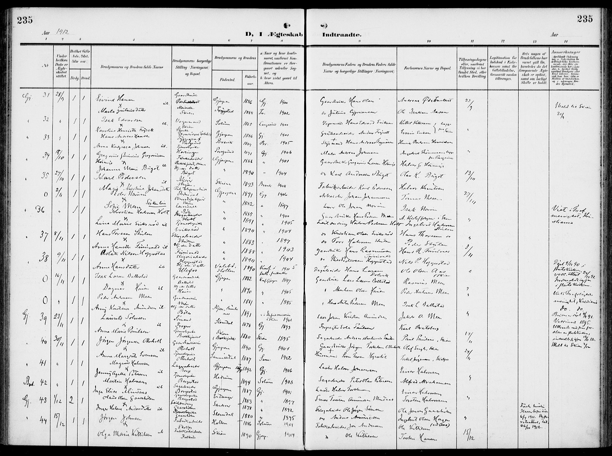Gjerpen kirkebøker, SAKO/A-265/F/Fa/L0012: Parish register (official) no. I 12, 1905-1913, p. 235