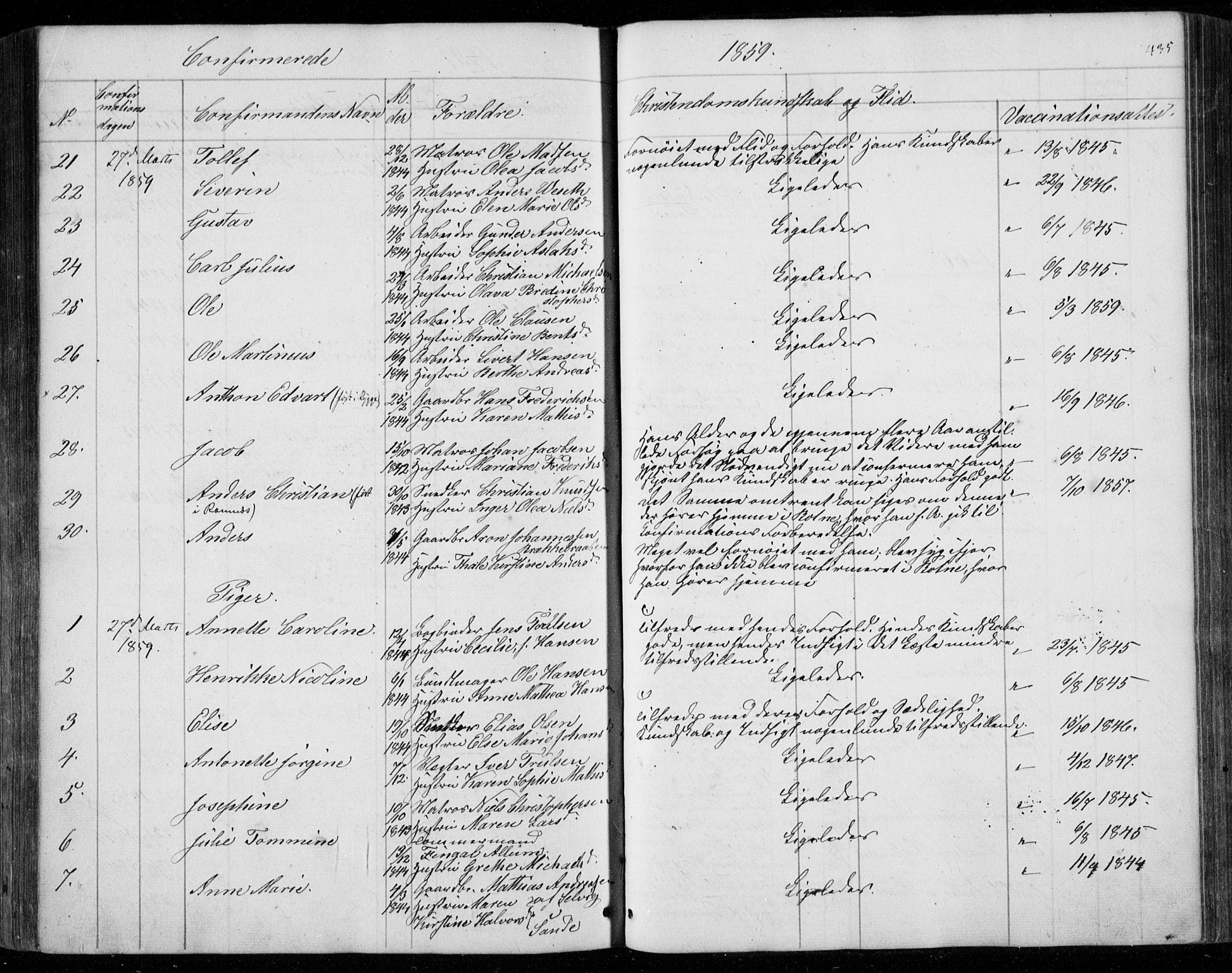 Holmestrand kirkebøker, SAKO/A-346/F/Fa/L0002: Parish register (official) no. 2, 1840-1866, p. 435
