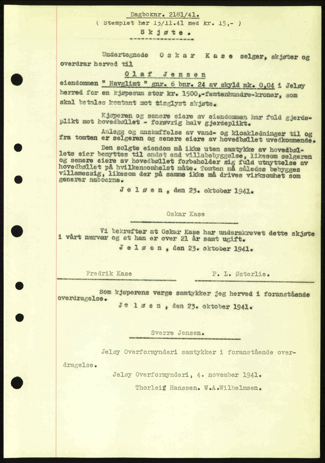 Moss sorenskriveri, SAO/A-10168: Mortgage book no. A9, 1941-1942, Diary no: : 2181/1941