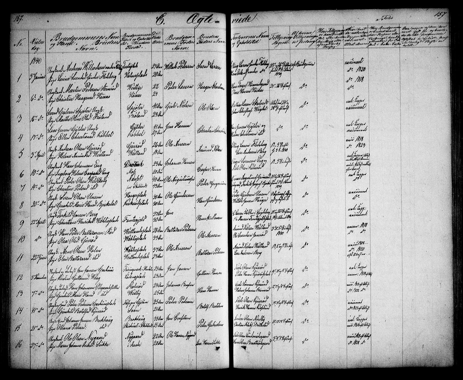 Våler prestekontor Kirkebøker, SAO/A-11083/F/Fa/L0006: Parish register (official) no. I 6, 1840-1861, p. 157