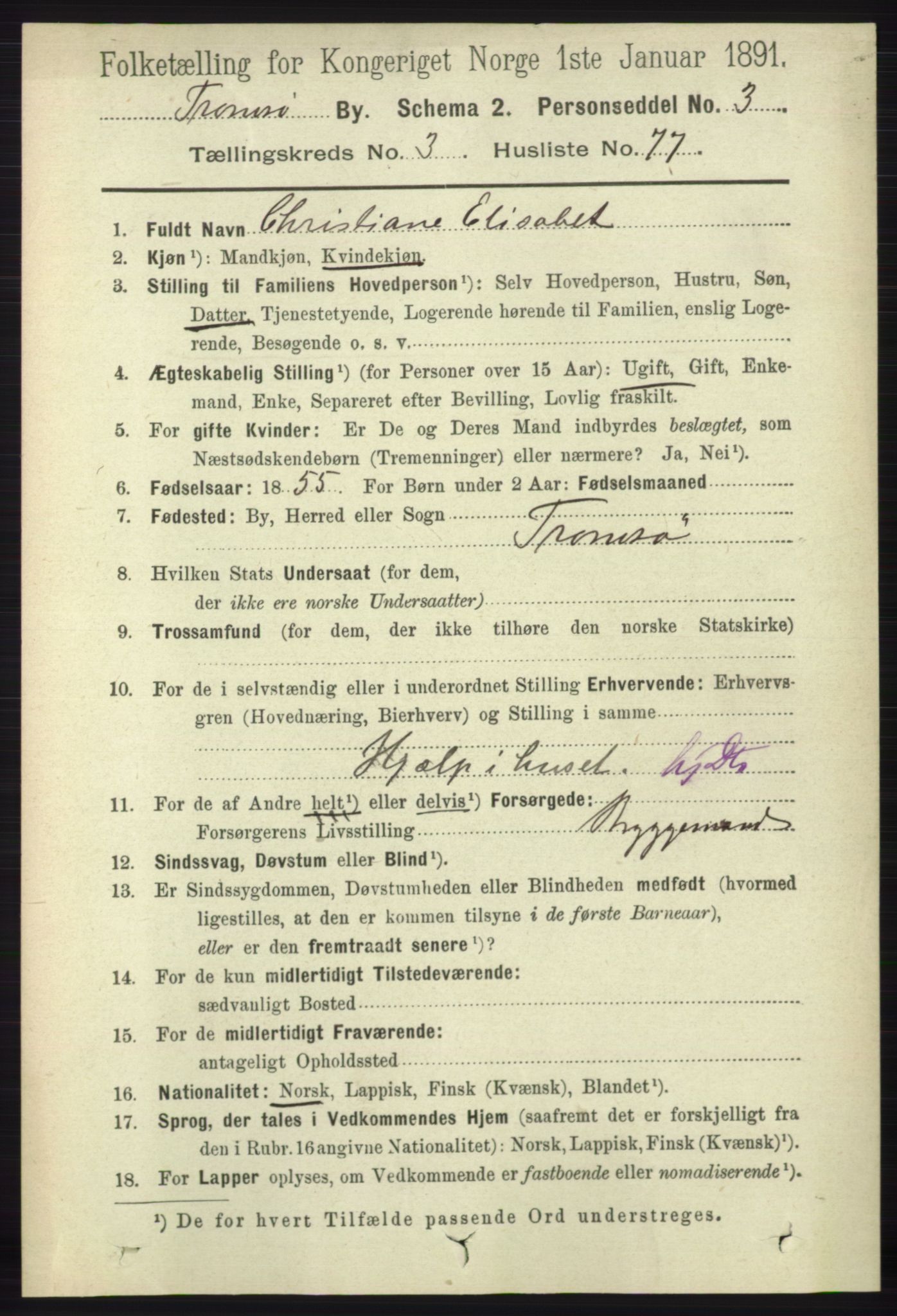 RA, 1891 census for 1902 Tromsø, 1891, p. 3987