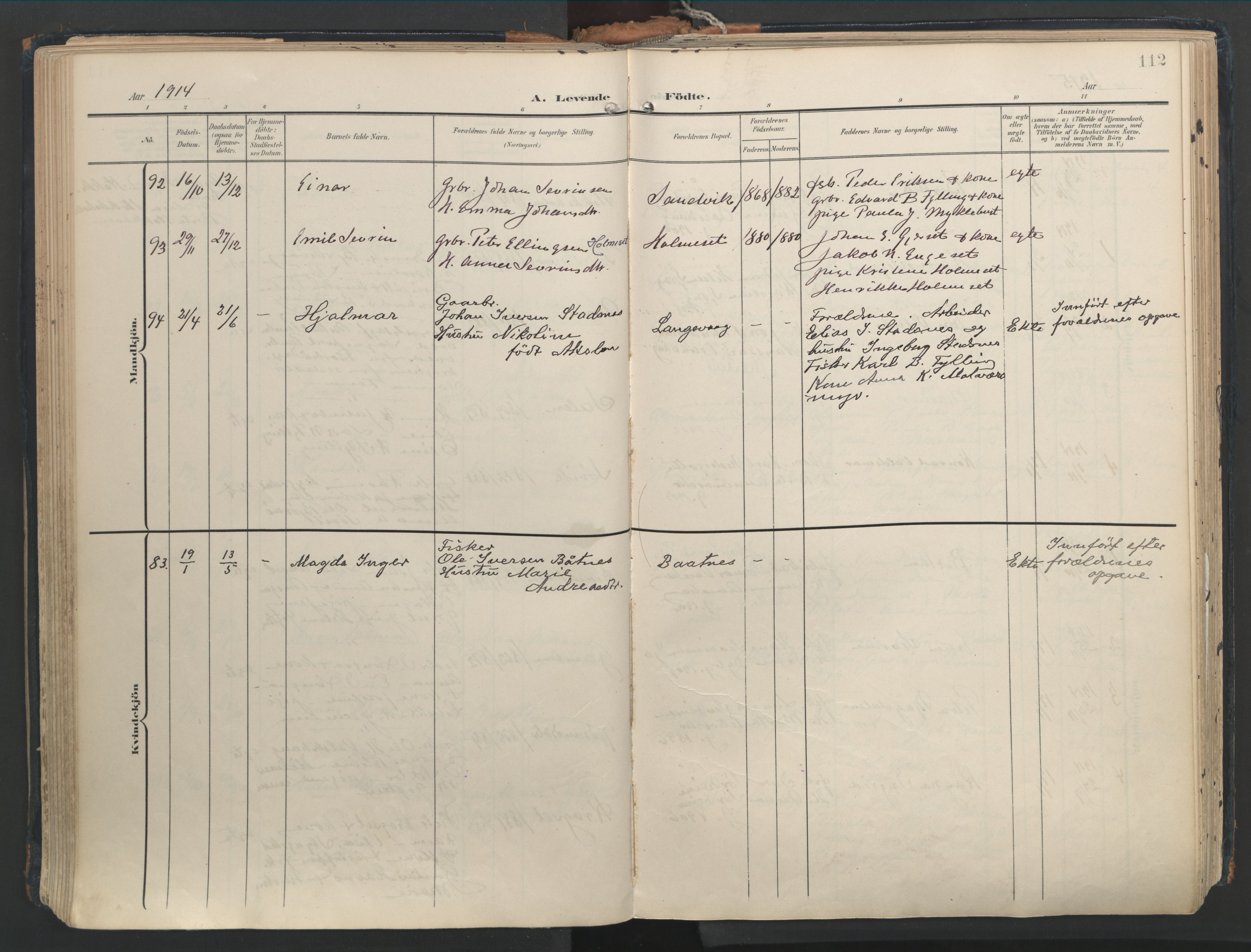 Ministerialprotokoller, klokkerbøker og fødselsregistre - Møre og Romsdal, AV/SAT-A-1454/528/L0411: Parish register (official) no. 528A20, 1907-1920, p. 112