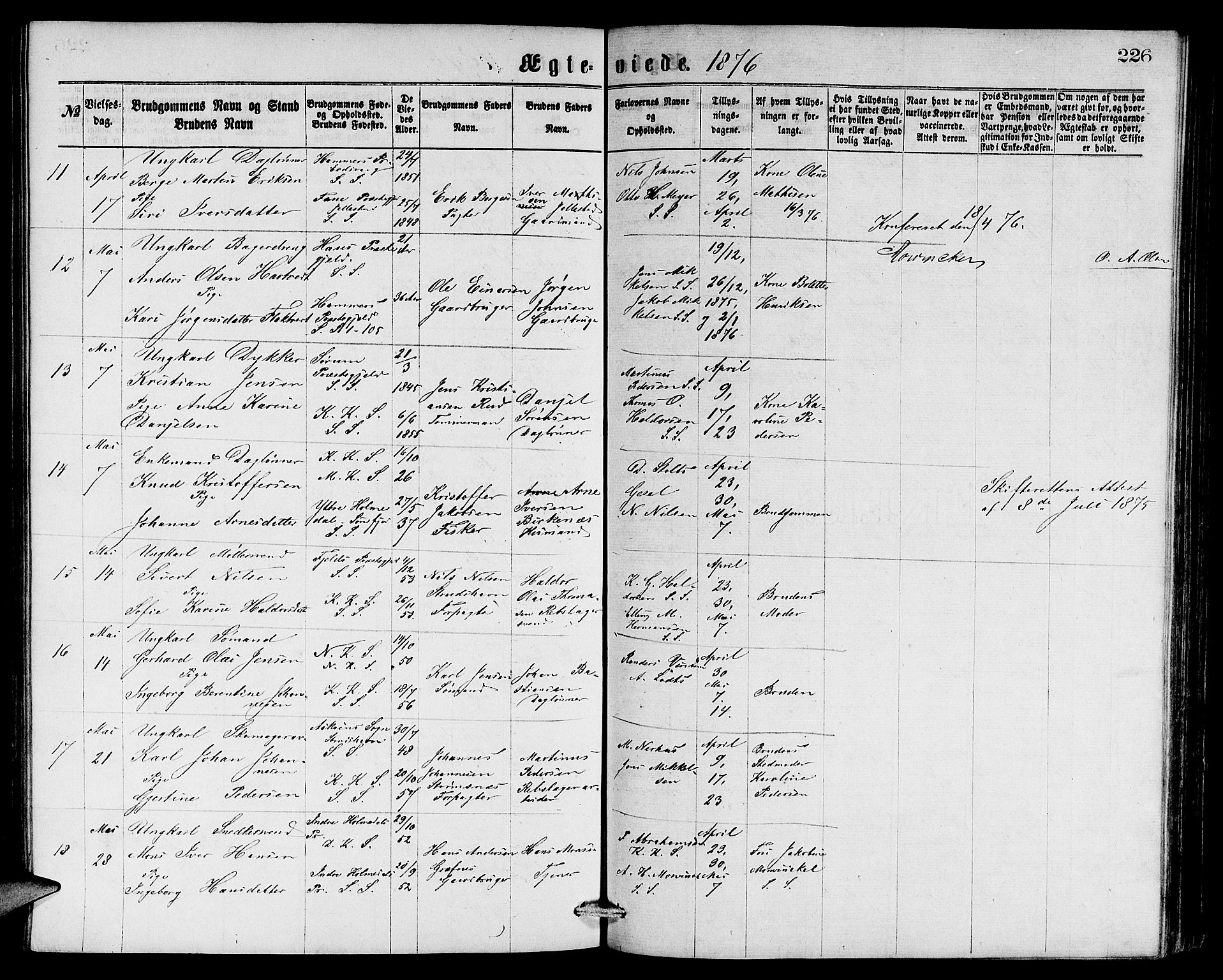 Sandviken Sokneprestembete, SAB/A-77601/H/Hb: Parish register (copy) no. A 1, 1867-1879, p. 226