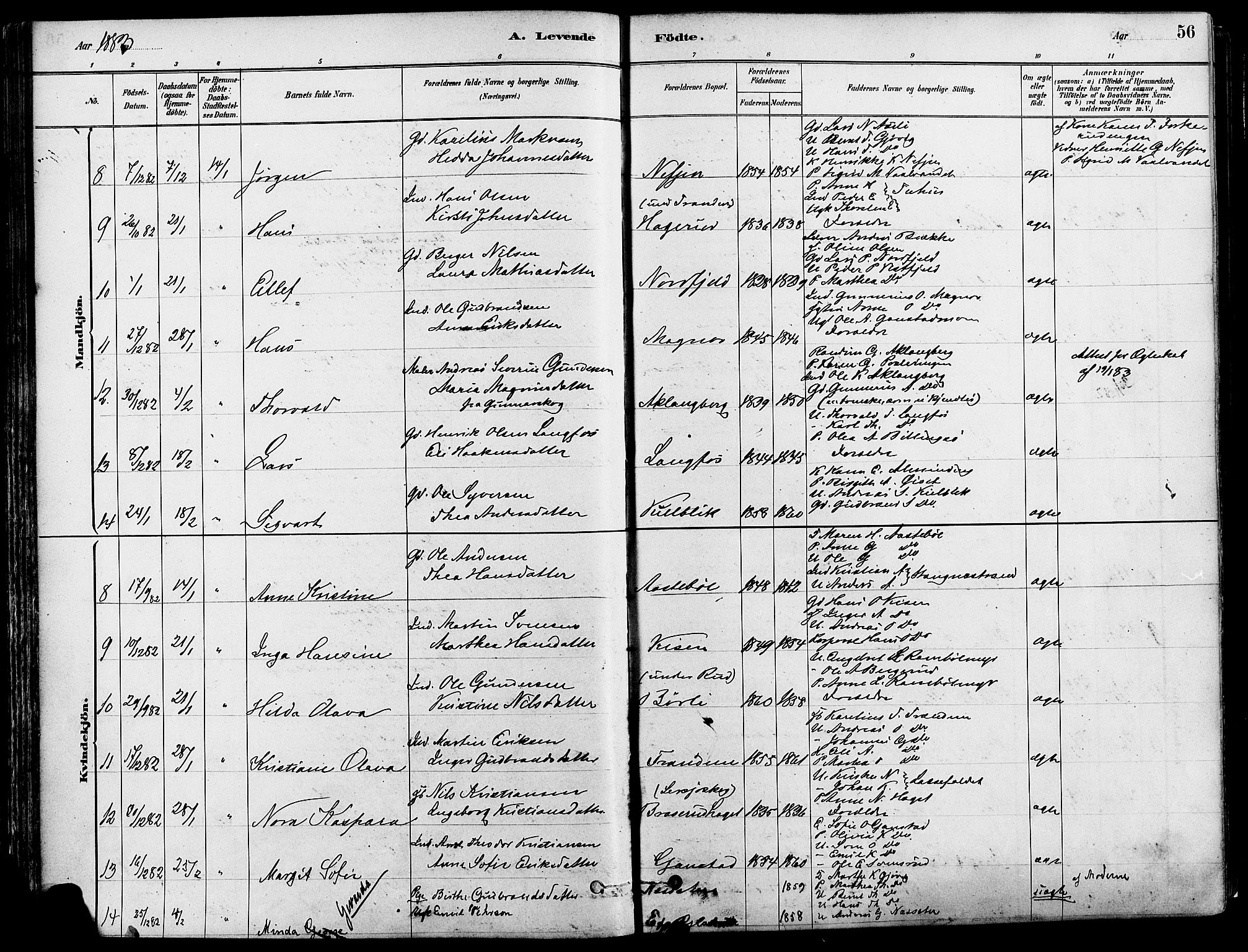 Eidskog prestekontor, SAH/PREST-026/H/Ha/Haa/L0003: Parish register (official) no. 3, 1879-1892, p. 56
