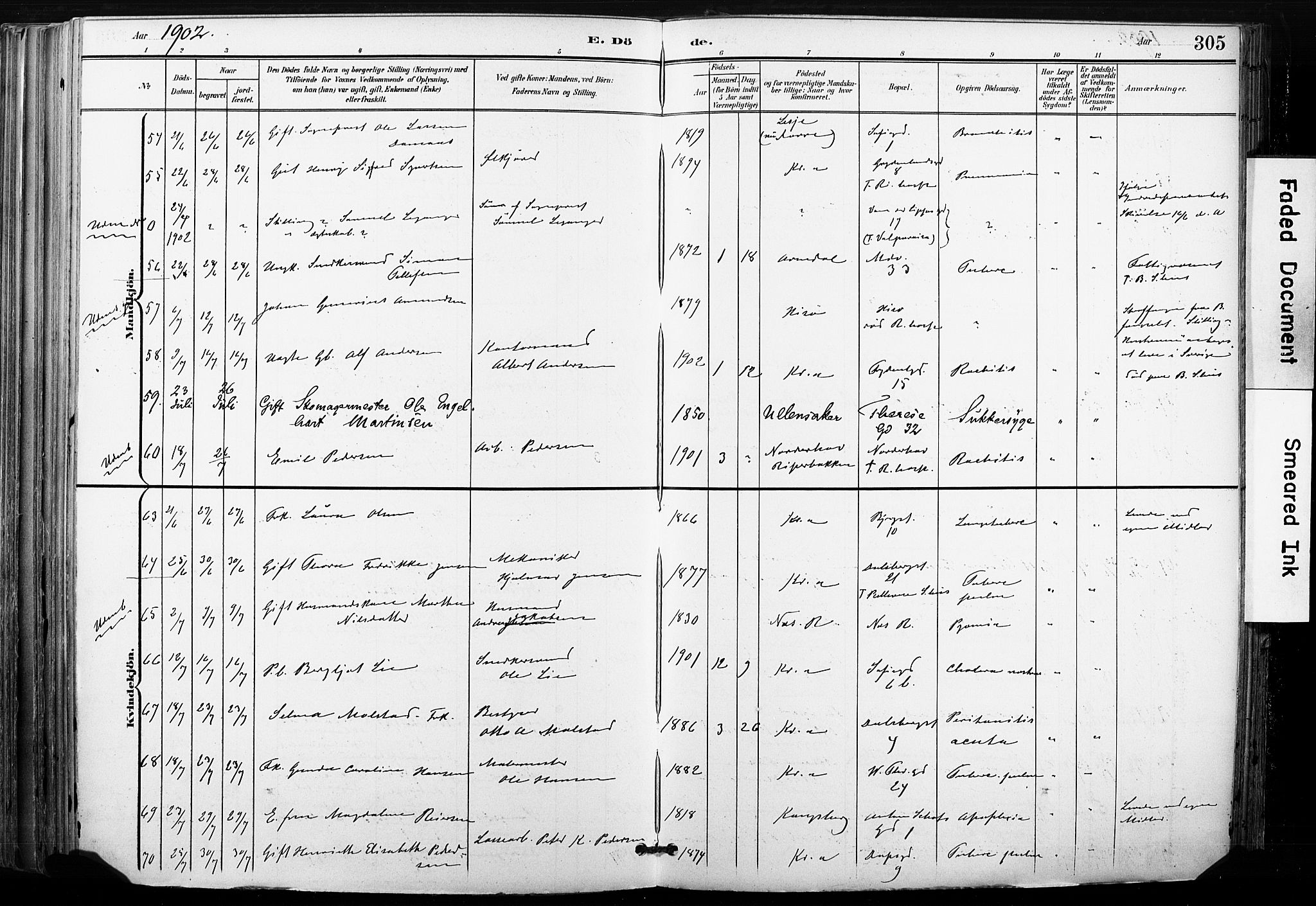 Gamle Aker prestekontor Kirkebøker, SAO/A-10617a/F/L0013: Parish register (official) no. 13, 1901-1908, p. 305