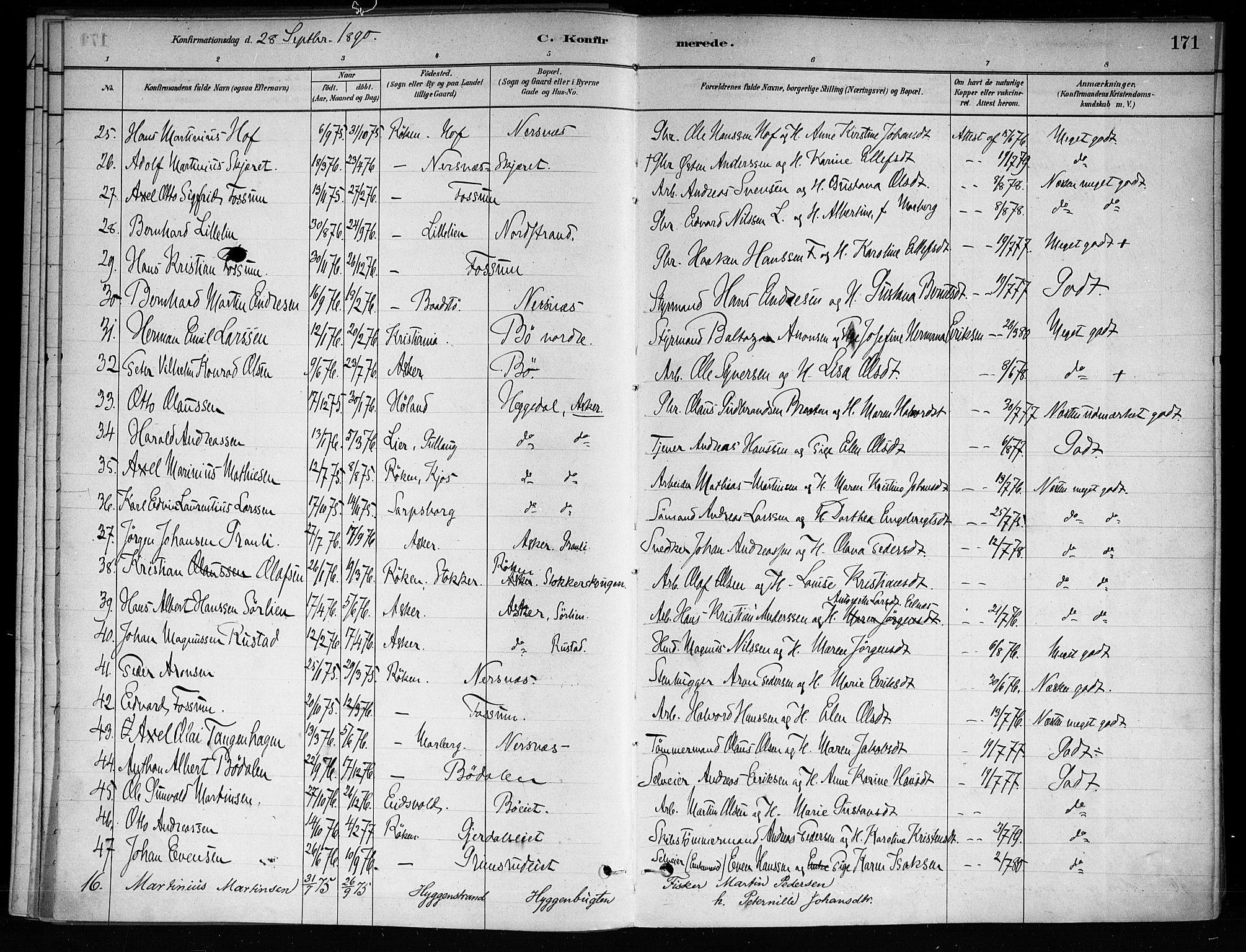 Røyken kirkebøker, SAKO/A-241/F/Fa/L0008: Parish register (official) no. 8, 1880-1897, p. 171