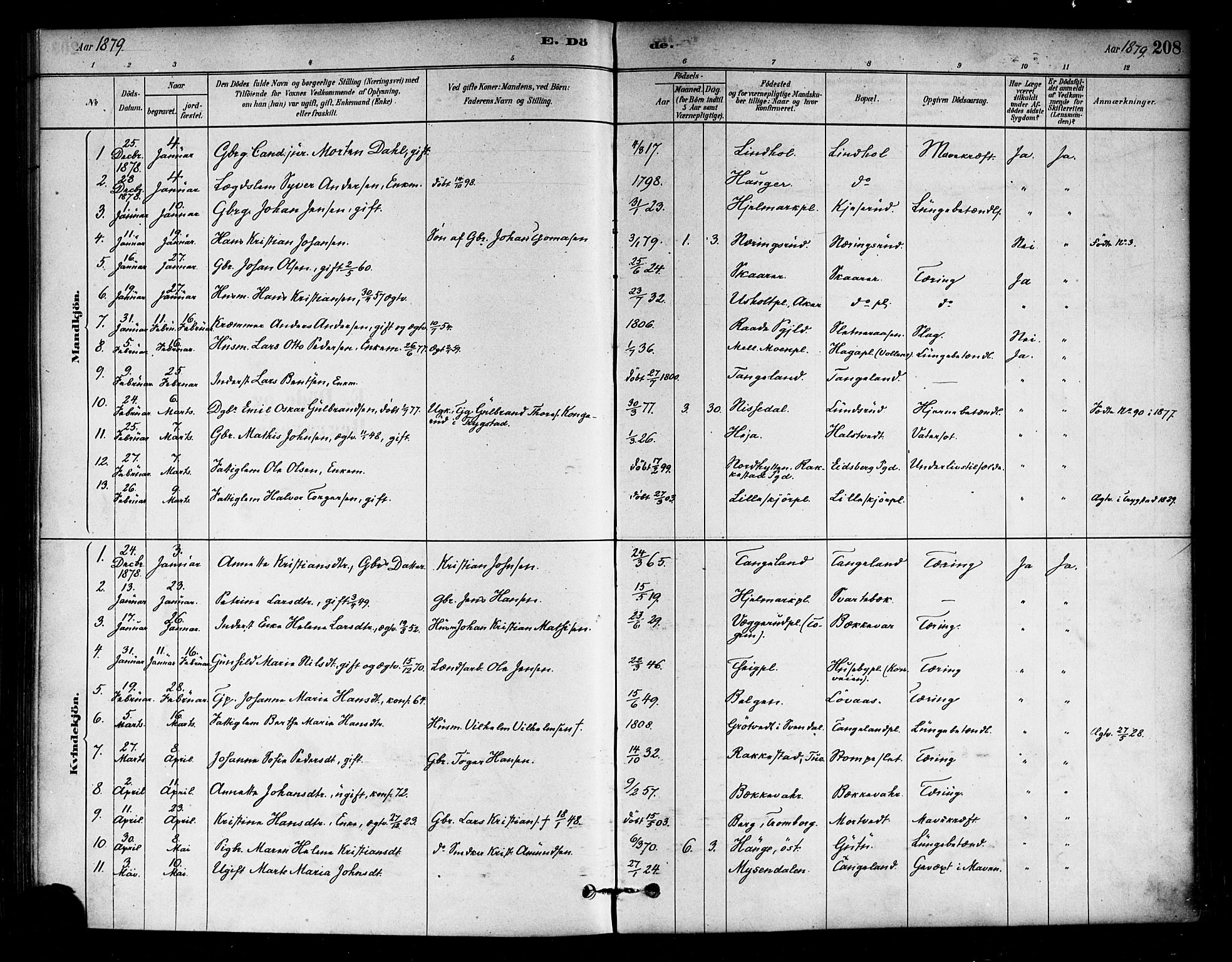 Eidsberg prestekontor Kirkebøker, SAO/A-10905/F/Fa/L0012: Parish register (official) no. I 12, 1879-1901, p. 208