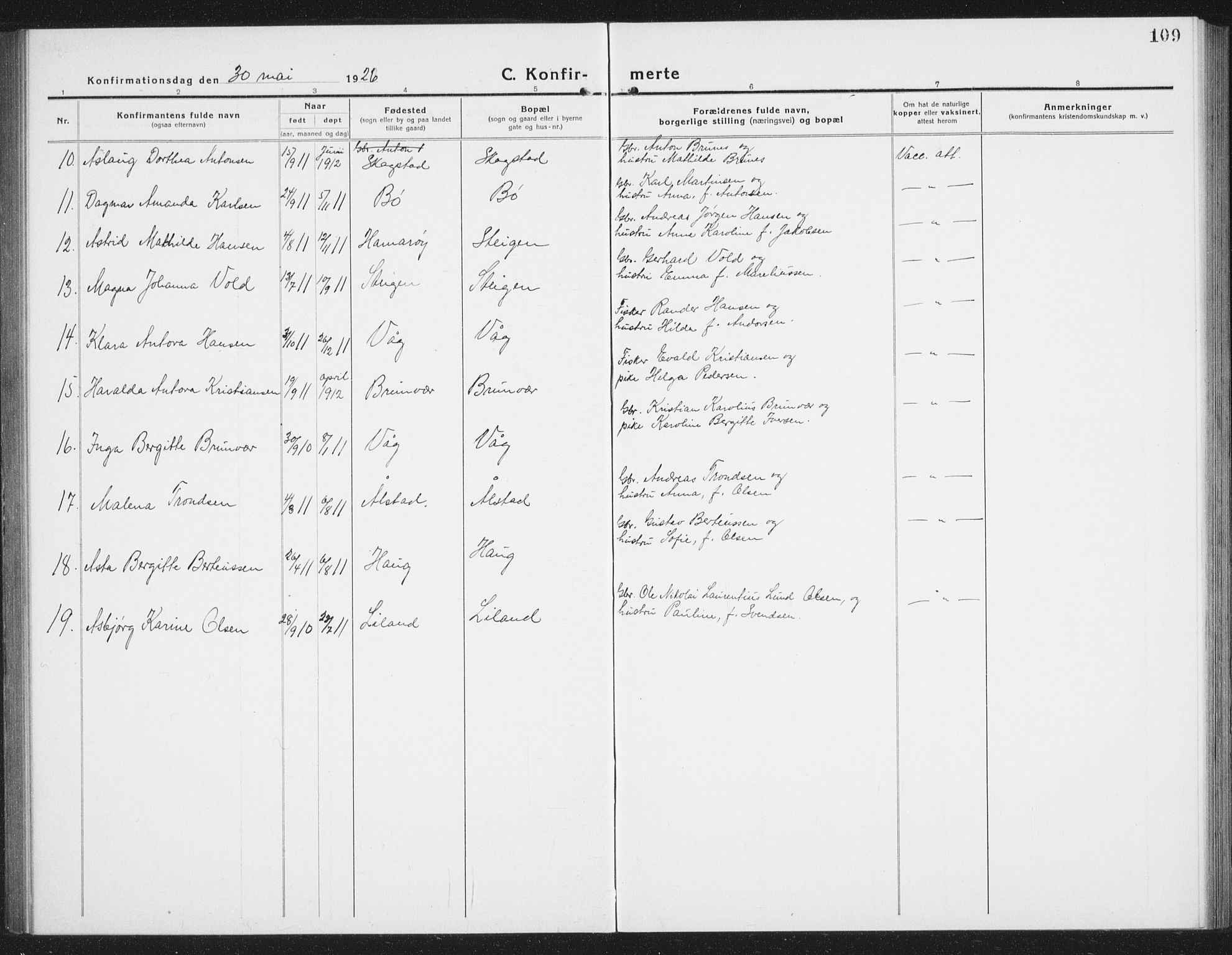 Ministerialprotokoller, klokkerbøker og fødselsregistre - Nordland, SAT/A-1459/855/L0817: Parish register (copy) no. 855C06, 1917-1934, p. 109