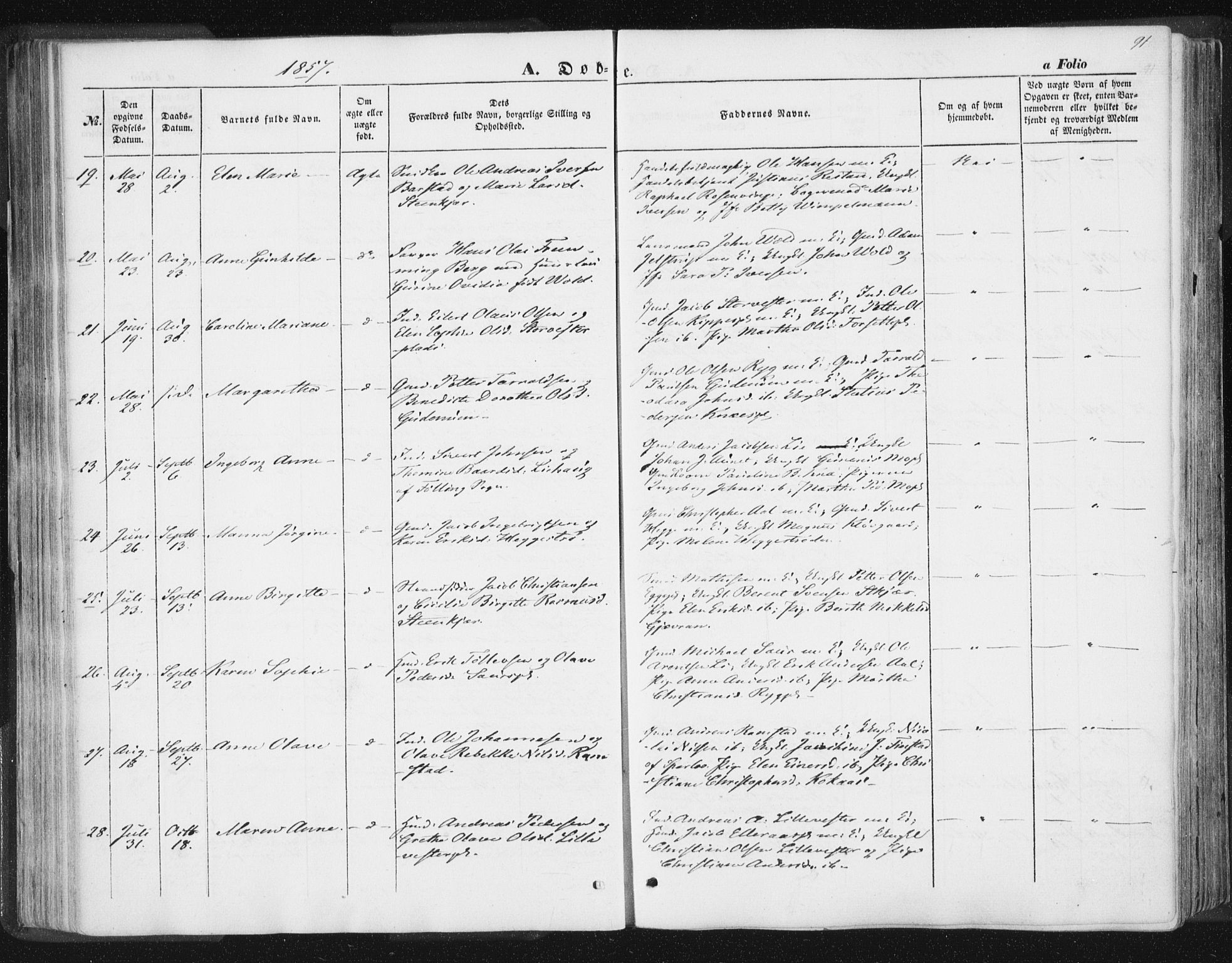 Ministerialprotokoller, klokkerbøker og fødselsregistre - Nord-Trøndelag, SAT/A-1458/746/L0446: Parish register (official) no. 746A05, 1846-1859, p. 91