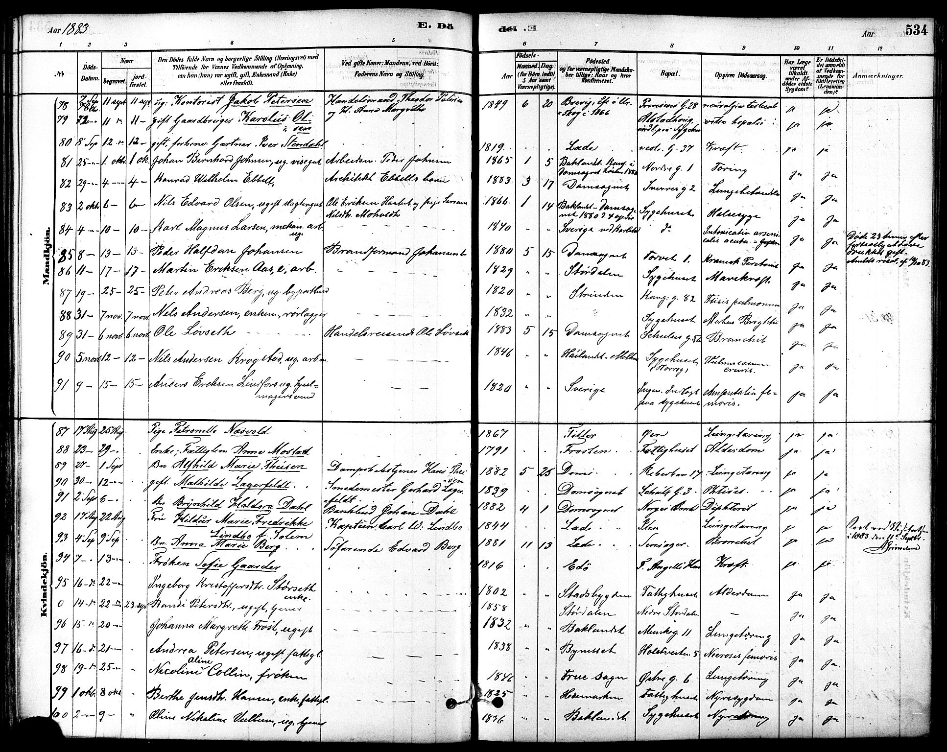 Ministerialprotokoller, klokkerbøker og fødselsregistre - Sør-Trøndelag, AV/SAT-A-1456/601/L0058: Parish register (official) no. 601A26, 1877-1891, p. 534