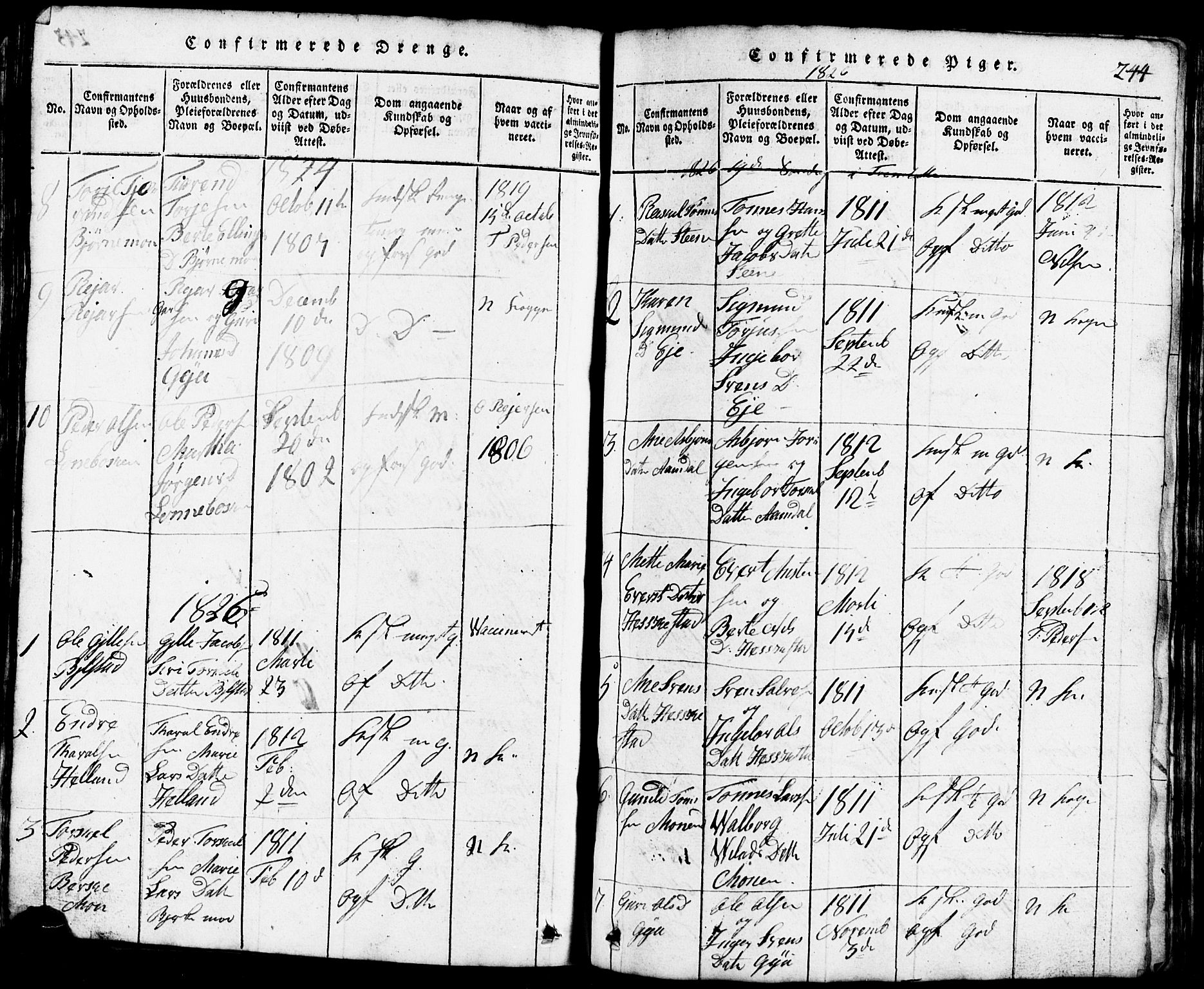 Lund sokneprestkontor, AV/SAST-A-101809/S07/L0001: Parish register (copy) no. B 1, 1815-1853, p. 244