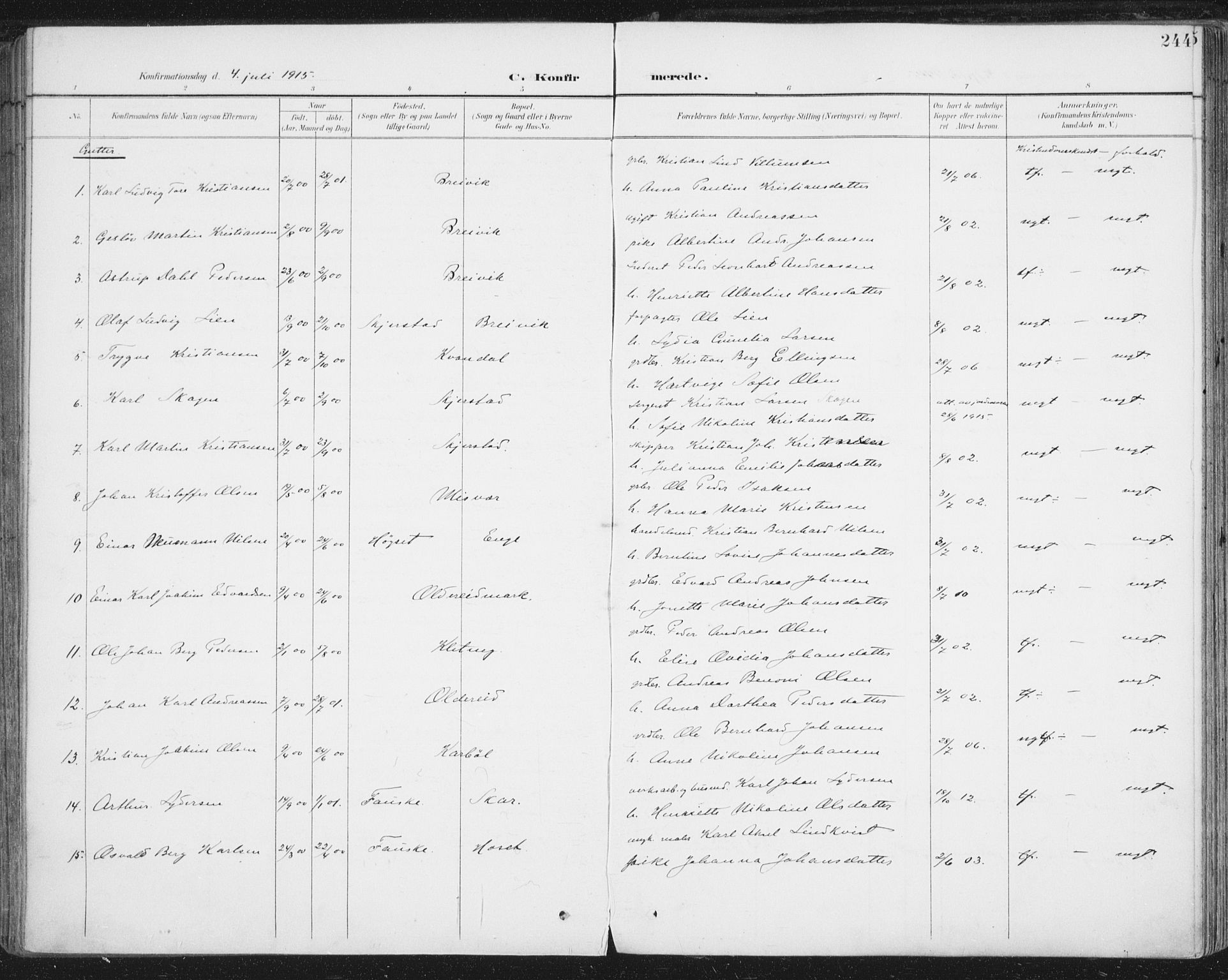 Ministerialprotokoller, klokkerbøker og fødselsregistre - Nordland, SAT/A-1459/852/L0741: Parish register (official) no. 852A11, 1894-1917, p. 244