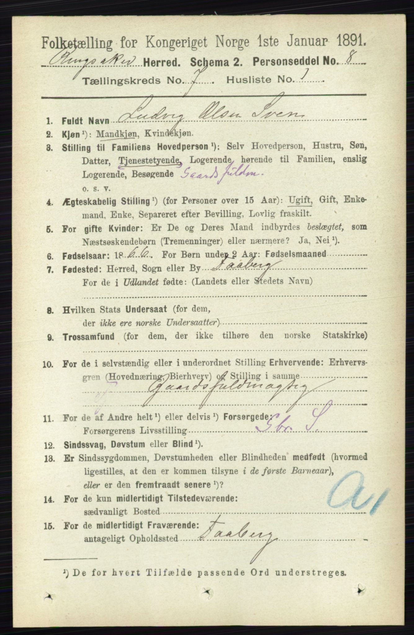 RA, 1891 census for 0412 Ringsaker, 1891, p. 3873