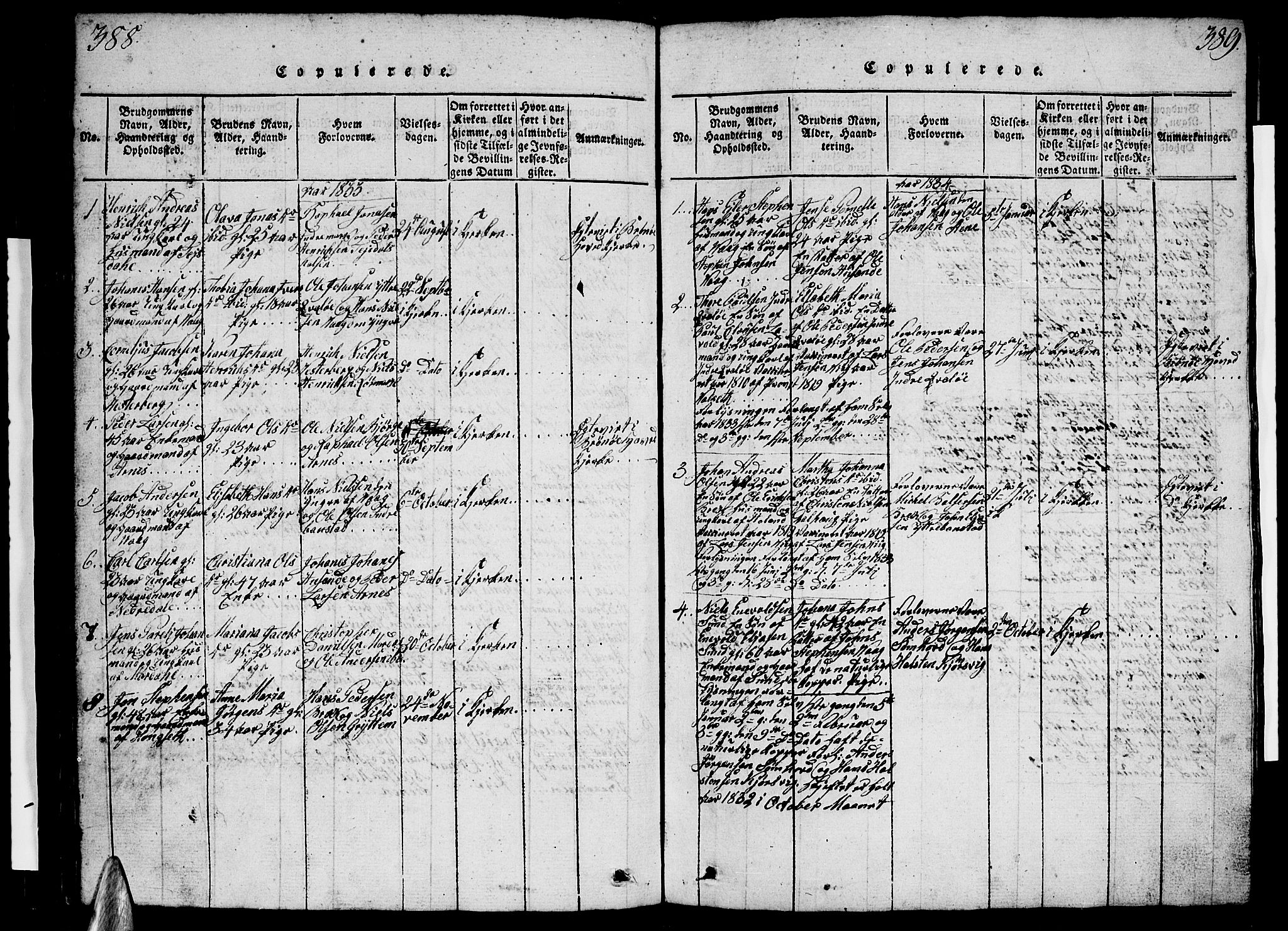 Ministerialprotokoller, klokkerbøker og fødselsregistre - Nordland, SAT/A-1459/812/L0186: Parish register (copy) no. 812C04, 1820-1849, p. 388-389
