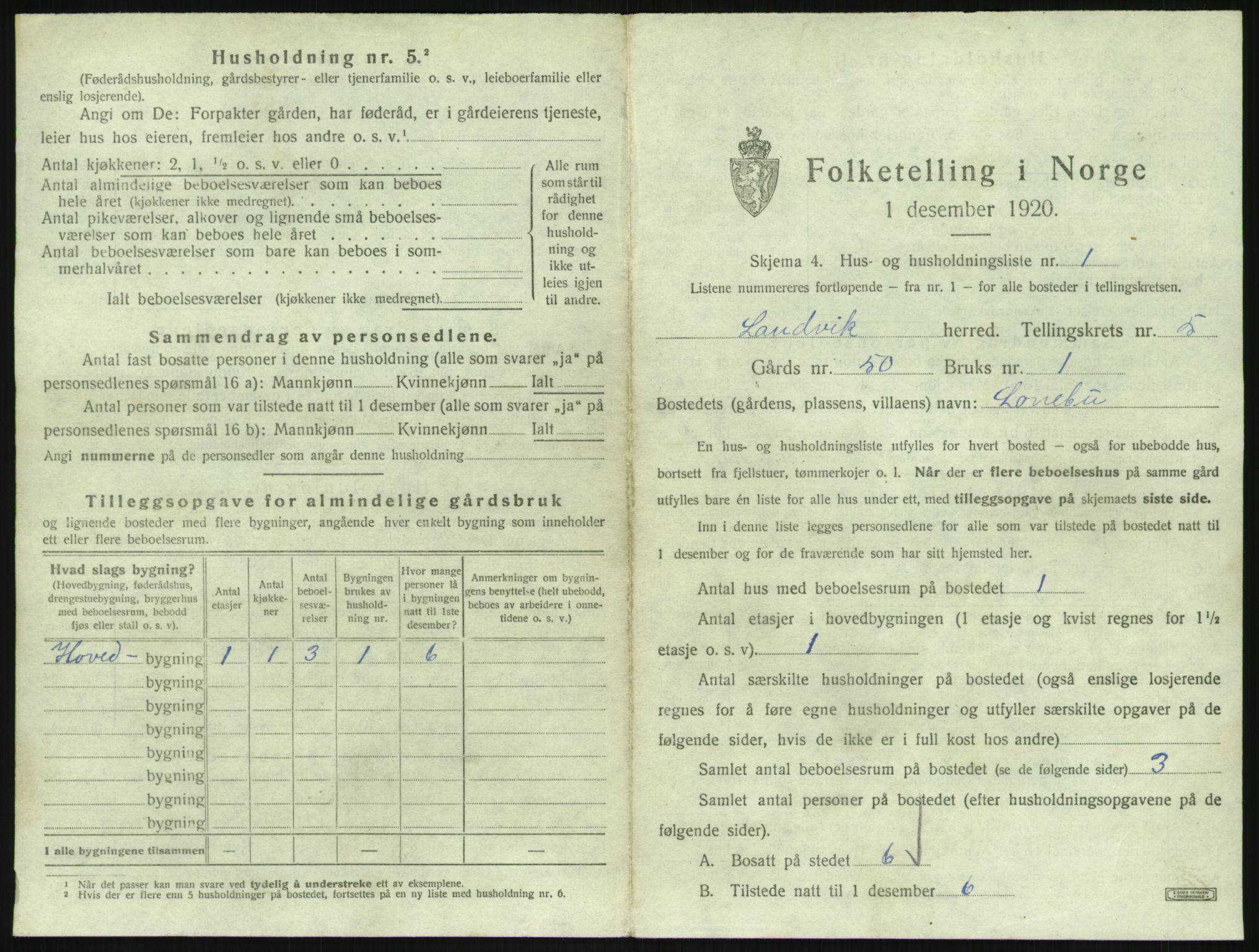 SAK, 1920 census for Landvik, 1920, p. 748