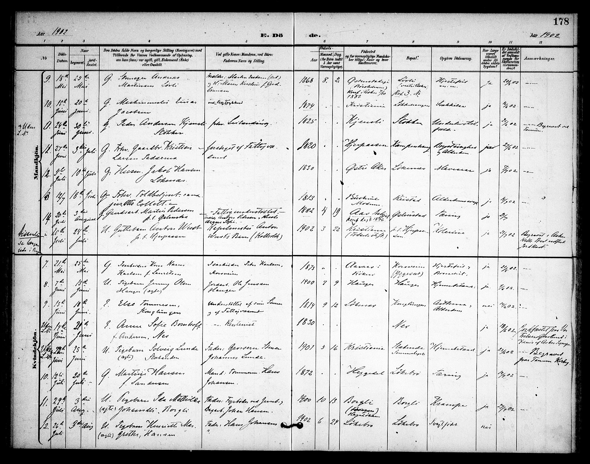 Asker prestekontor Kirkebøker, AV/SAO-A-10256a/F/Fa/L0015: Parish register (official) no. I 15, 1896-1915, p. 178