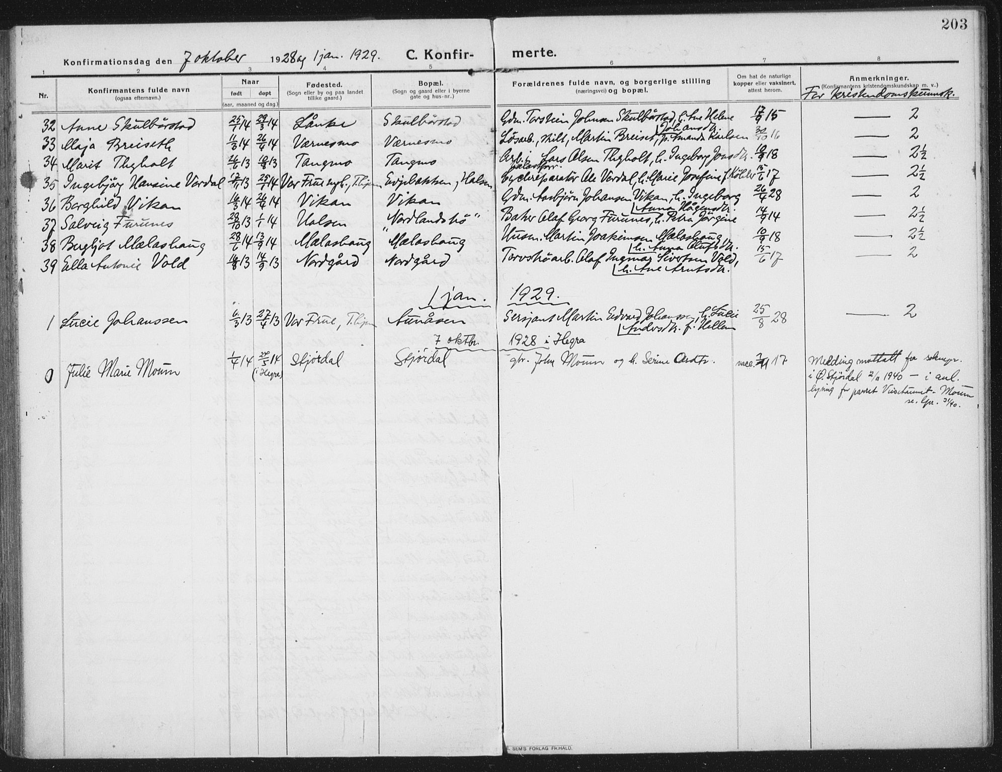 Ministerialprotokoller, klokkerbøker og fødselsregistre - Nord-Trøndelag, AV/SAT-A-1458/709/L0083: Parish register (official) no. 709A23, 1916-1928, p. 203