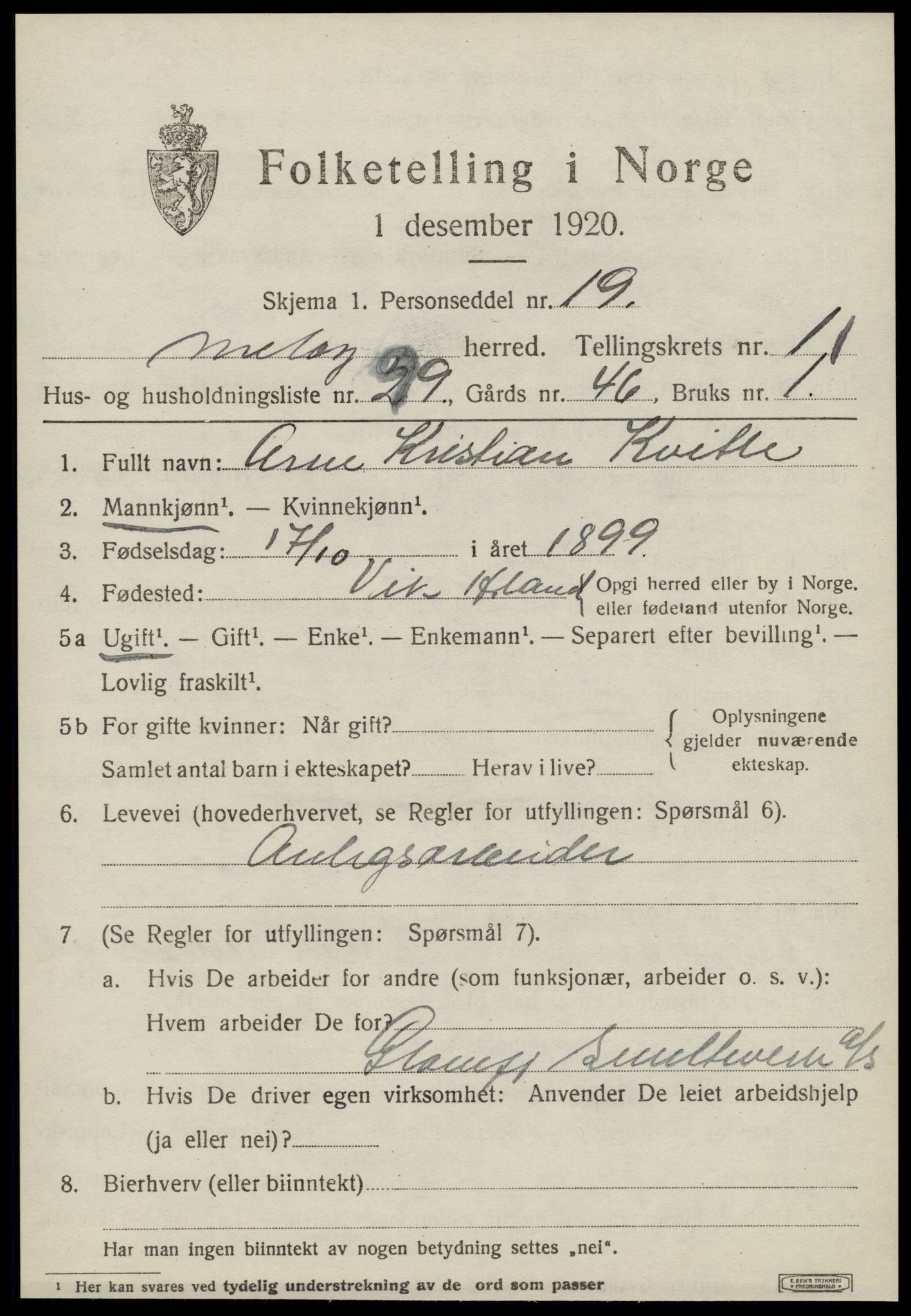 SAT, 1920 census for Meløy, 1920, p. 7585