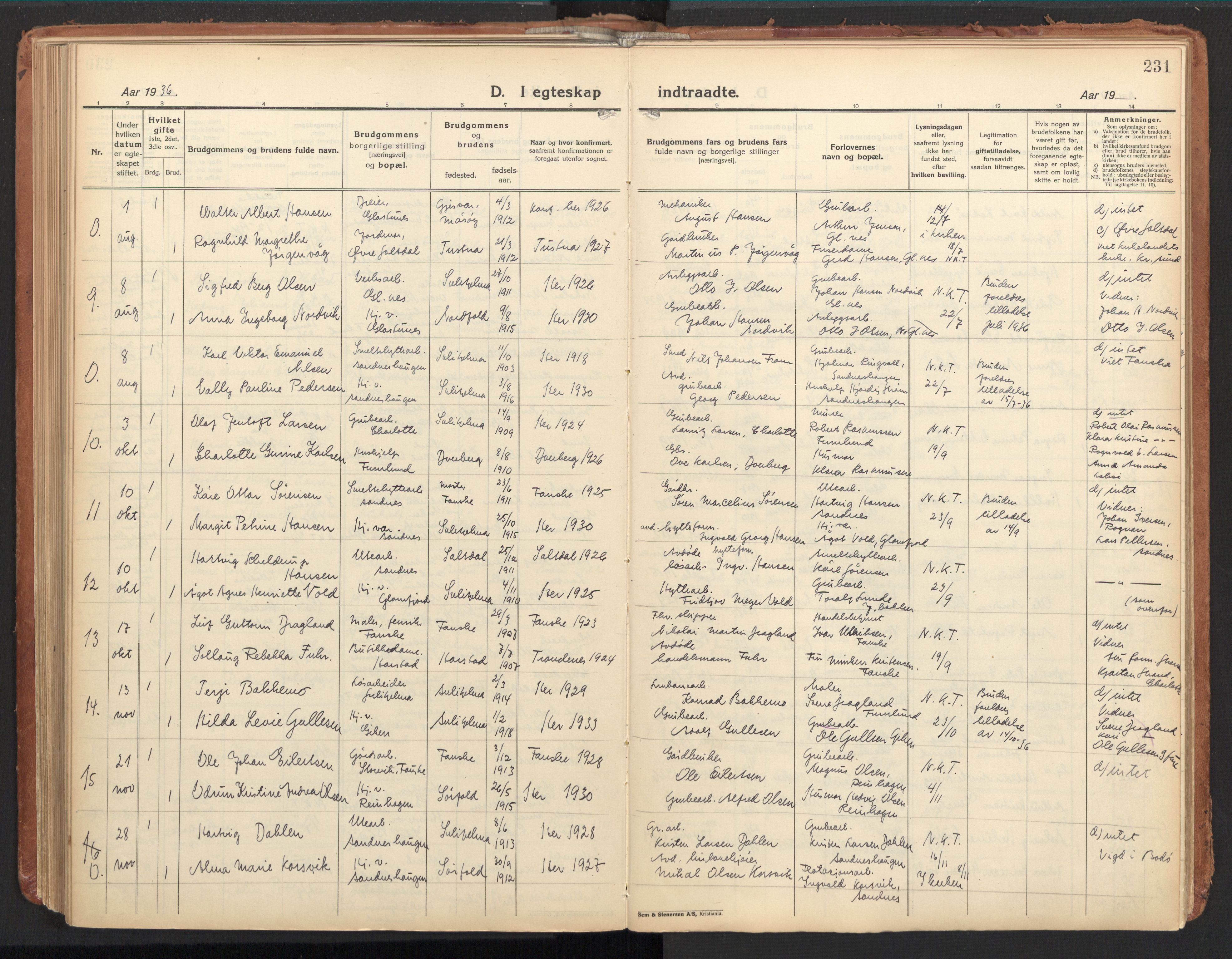 Ministerialprotokoller, klokkerbøker og fødselsregistre - Nordland, AV/SAT-A-1459/850/L0716: Curate's parish register no. 850B06, 1924-1938, p. 231