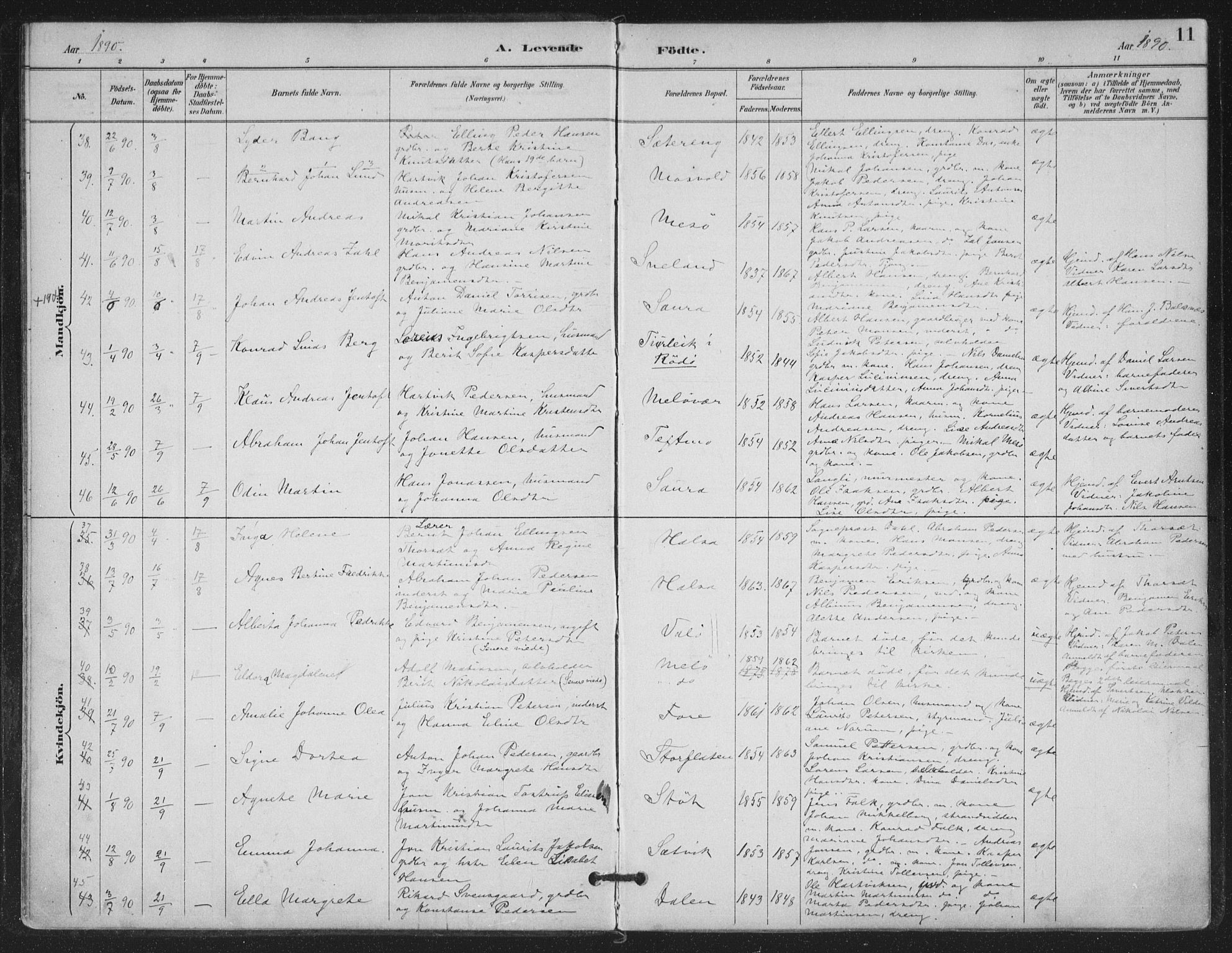 Ministerialprotokoller, klokkerbøker og fødselsregistre - Nordland, AV/SAT-A-1459/843/L0628: Parish register (official) no. 843A03, 1889-1907, p. 11