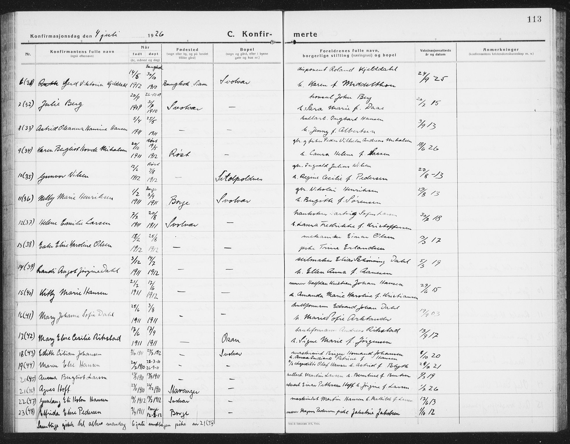 Ministerialprotokoller, klokkerbøker og fødselsregistre - Nordland, AV/SAT-A-1459/877/L1117: Parish register (copy) no. 877C01, 1923-1942, p. 113