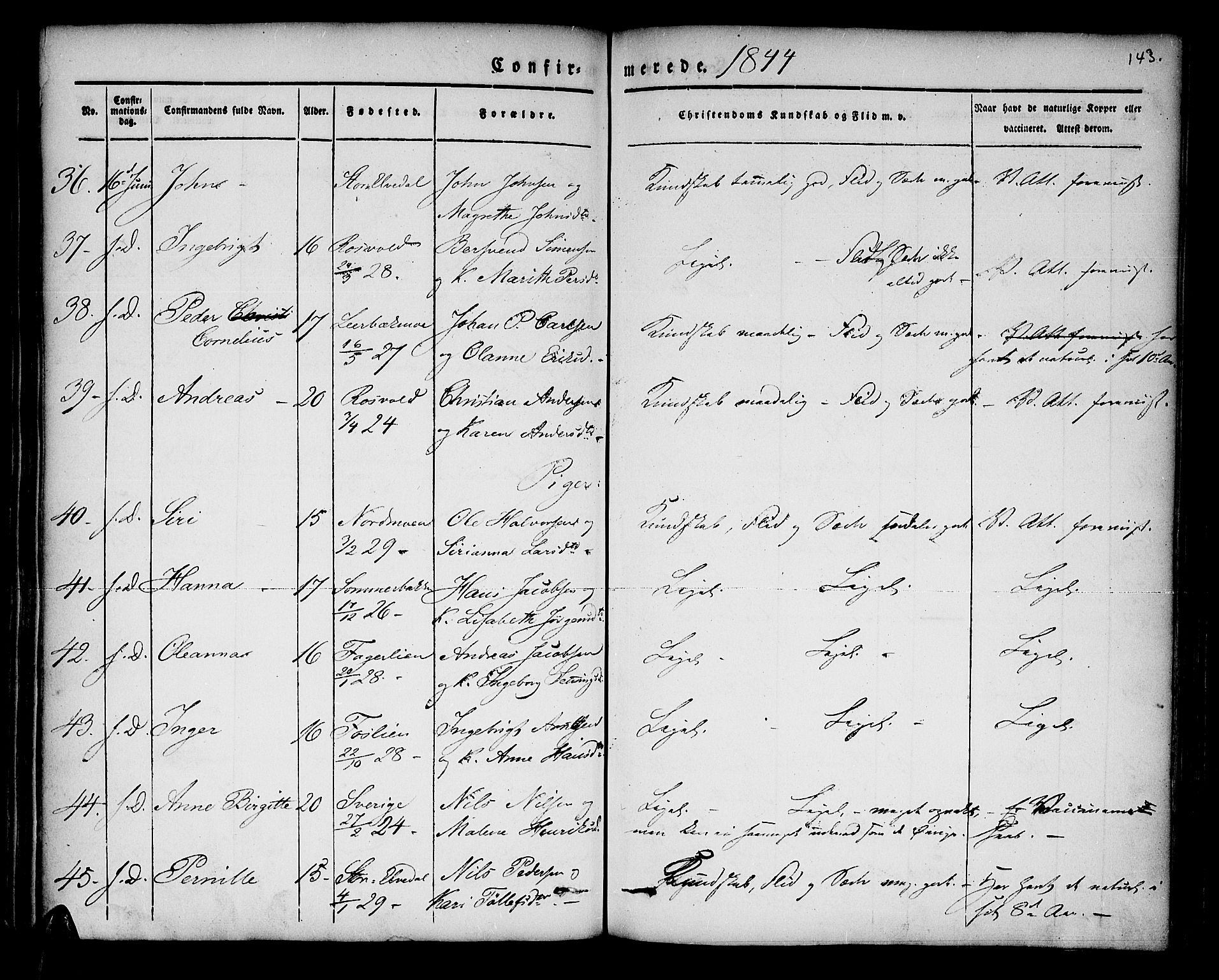 Lenvik sokneprestembete, SATØ/S-1310/H/Ha/Haa/L0004kirke: Parish register (official) no. 4, 1832-1844, p. 143