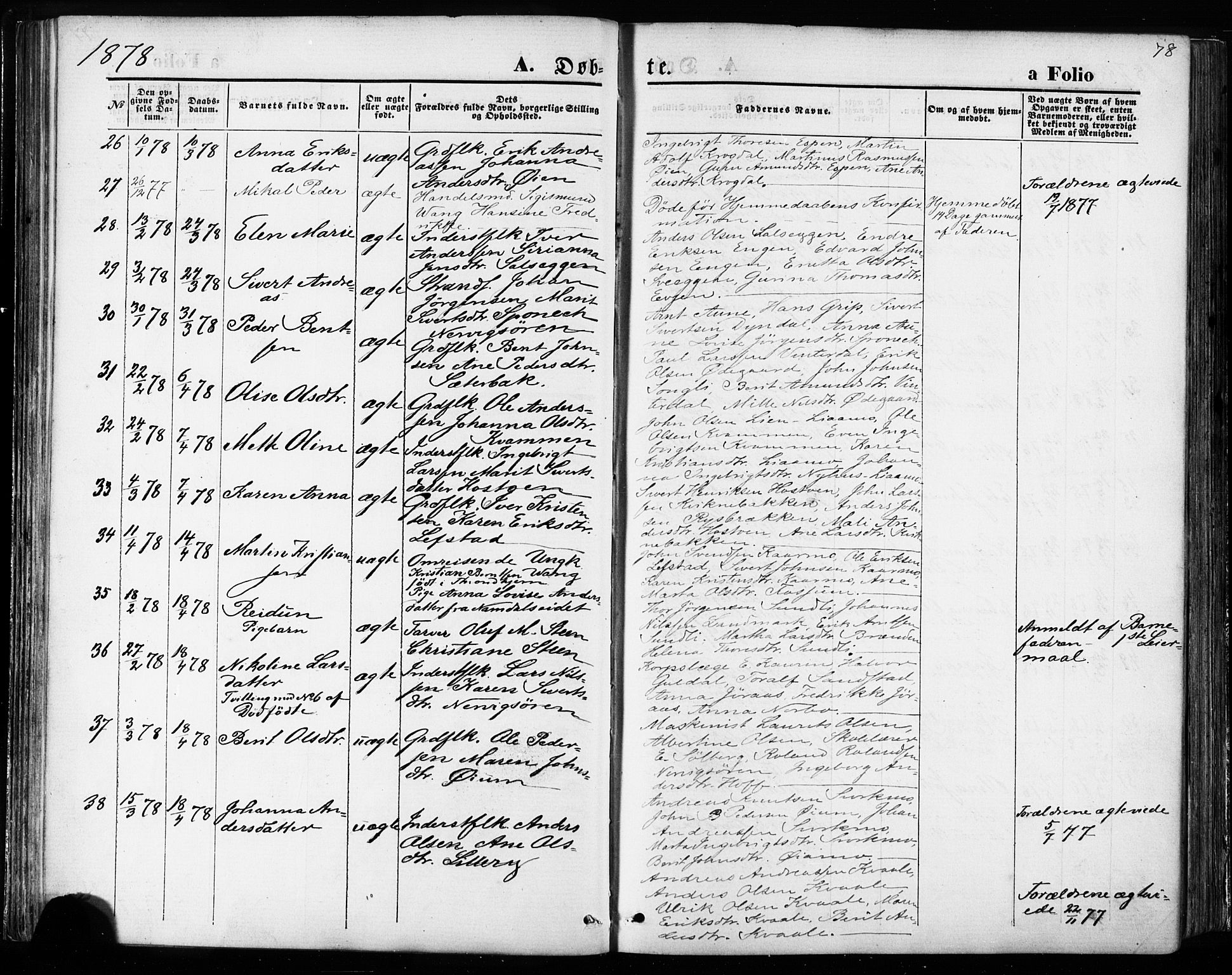 Ministerialprotokoller, klokkerbøker og fødselsregistre - Sør-Trøndelag, AV/SAT-A-1456/668/L0807: Parish register (official) no. 668A07, 1870-1880, p. 78