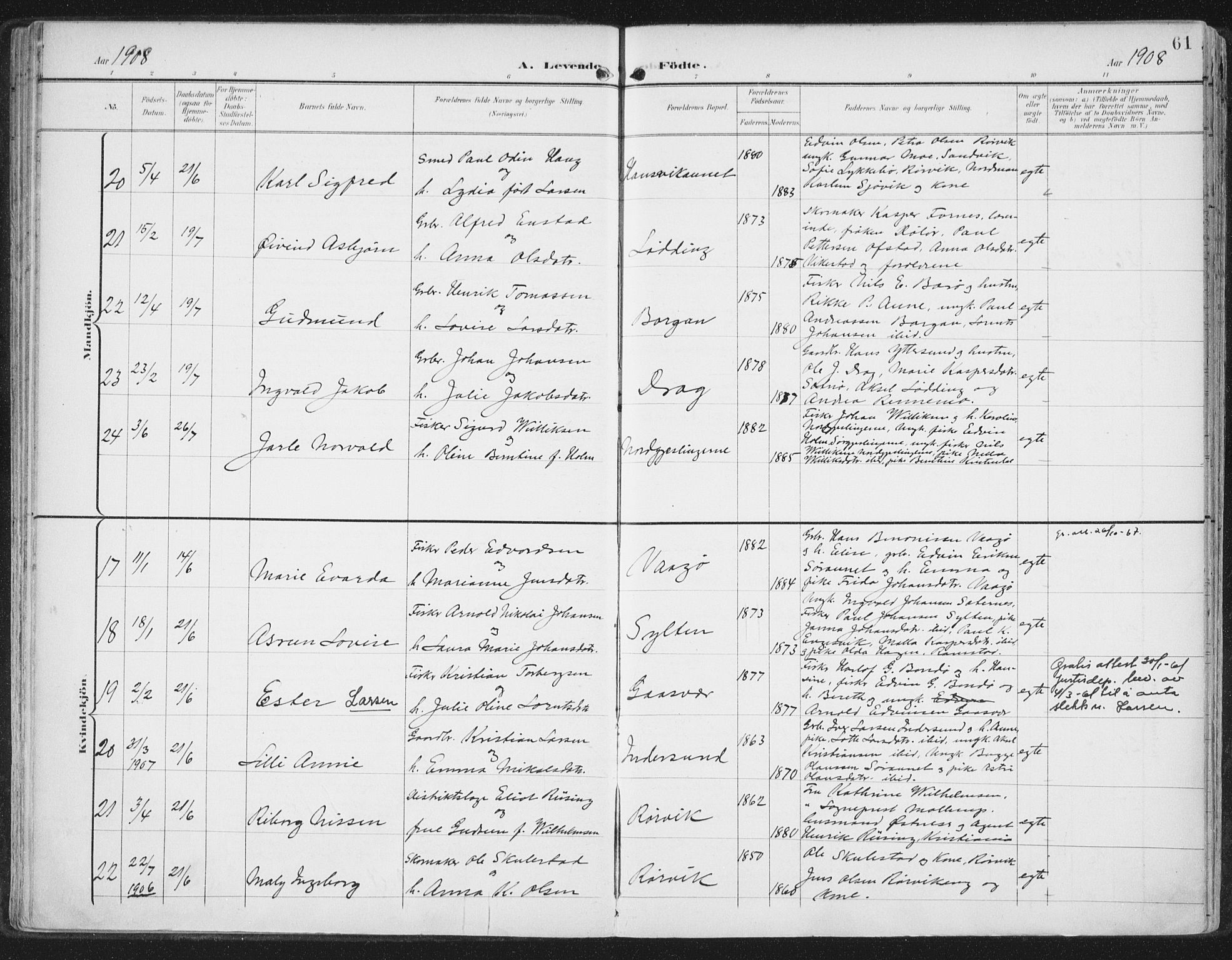 Ministerialprotokoller, klokkerbøker og fødselsregistre - Nord-Trøndelag, AV/SAT-A-1458/786/L0688: Parish register (official) no. 786A04, 1899-1912, p. 61