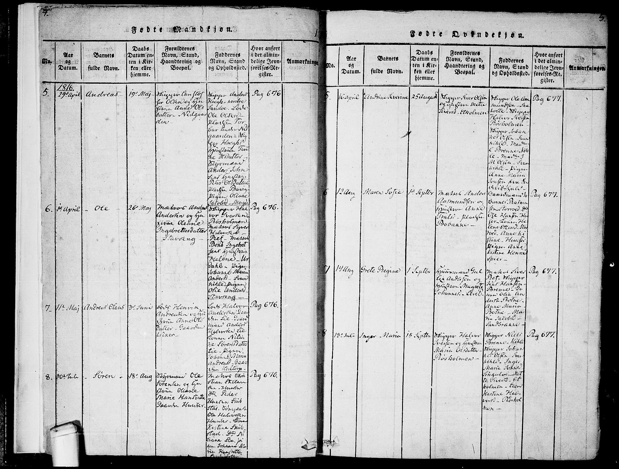 Hvaler prestekontor Kirkebøker, SAO/A-2001/F/Fa/L0005: Parish register (official) no. I 5, 1816-1845, p. 4-5