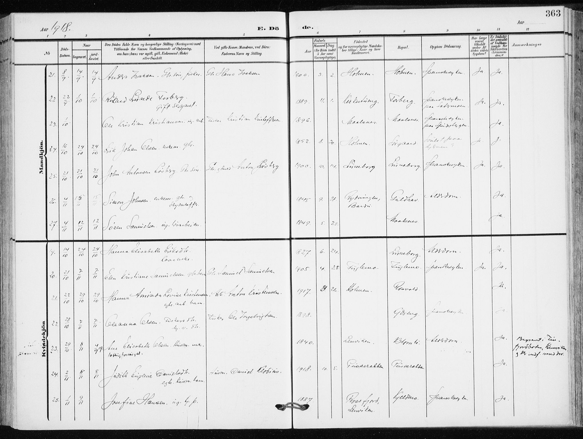 Målselv sokneprestembete, AV/SATØ-S-1311/G/Ga/Gaa/L0011kirke: Parish register (official) no. 11, 1904-1918, p. 363