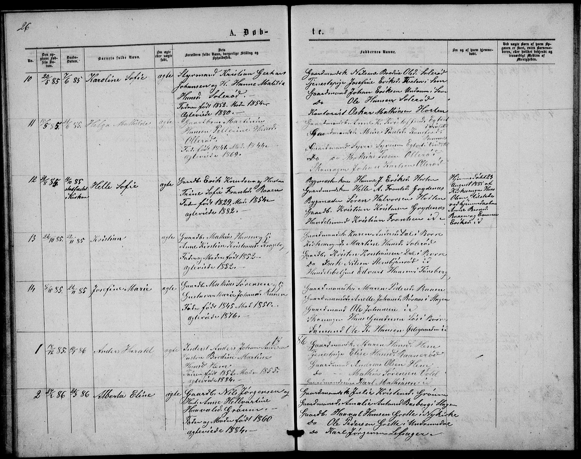 Våle kirkebøker, AV/SAKO-A-334/G/Gb/L0001: Parish register (copy) no. II 1, 1874-1891, p. 26