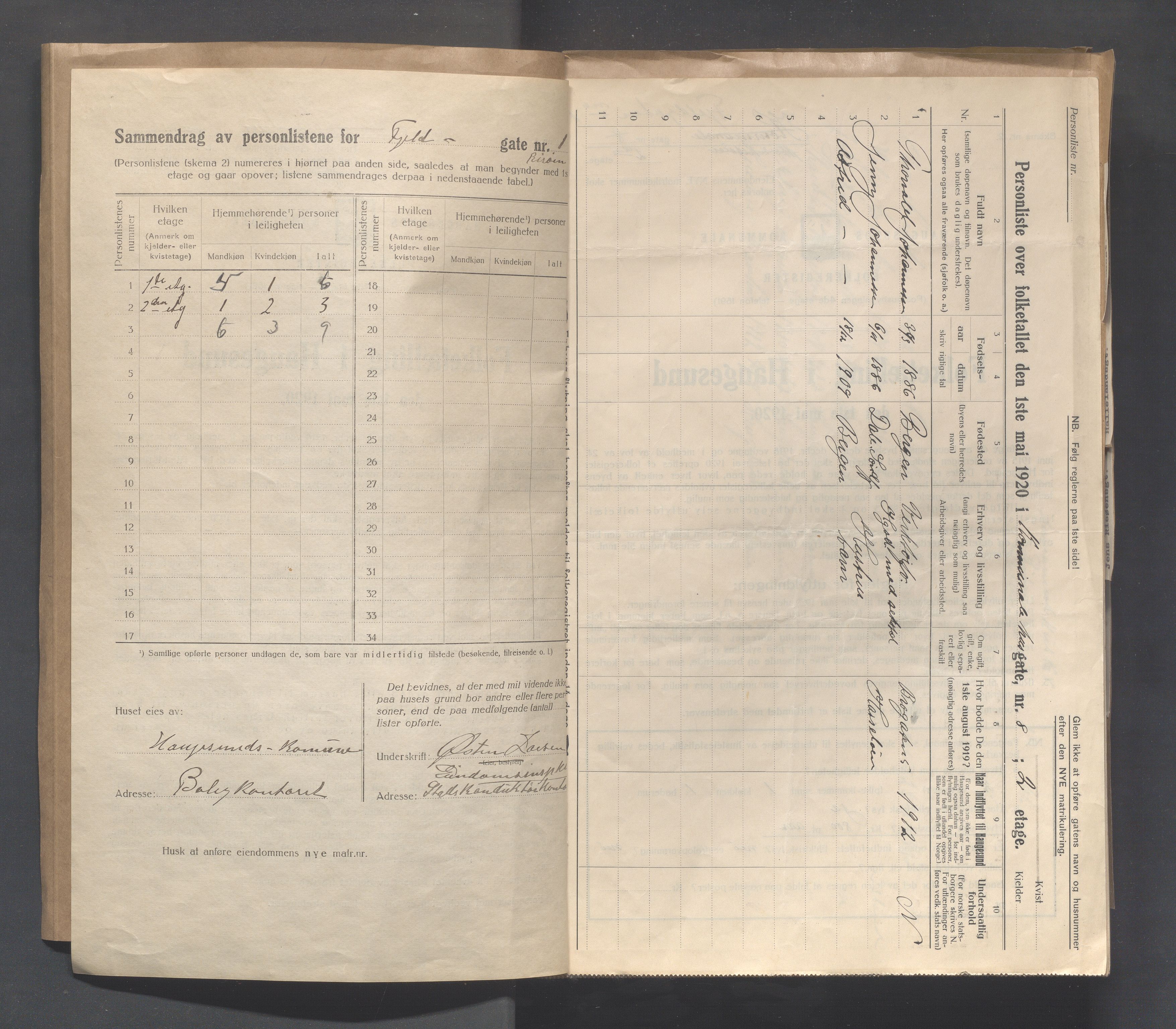 IKAR, Local census 1.5.1920 for Haugesund, 1920, p. 6368