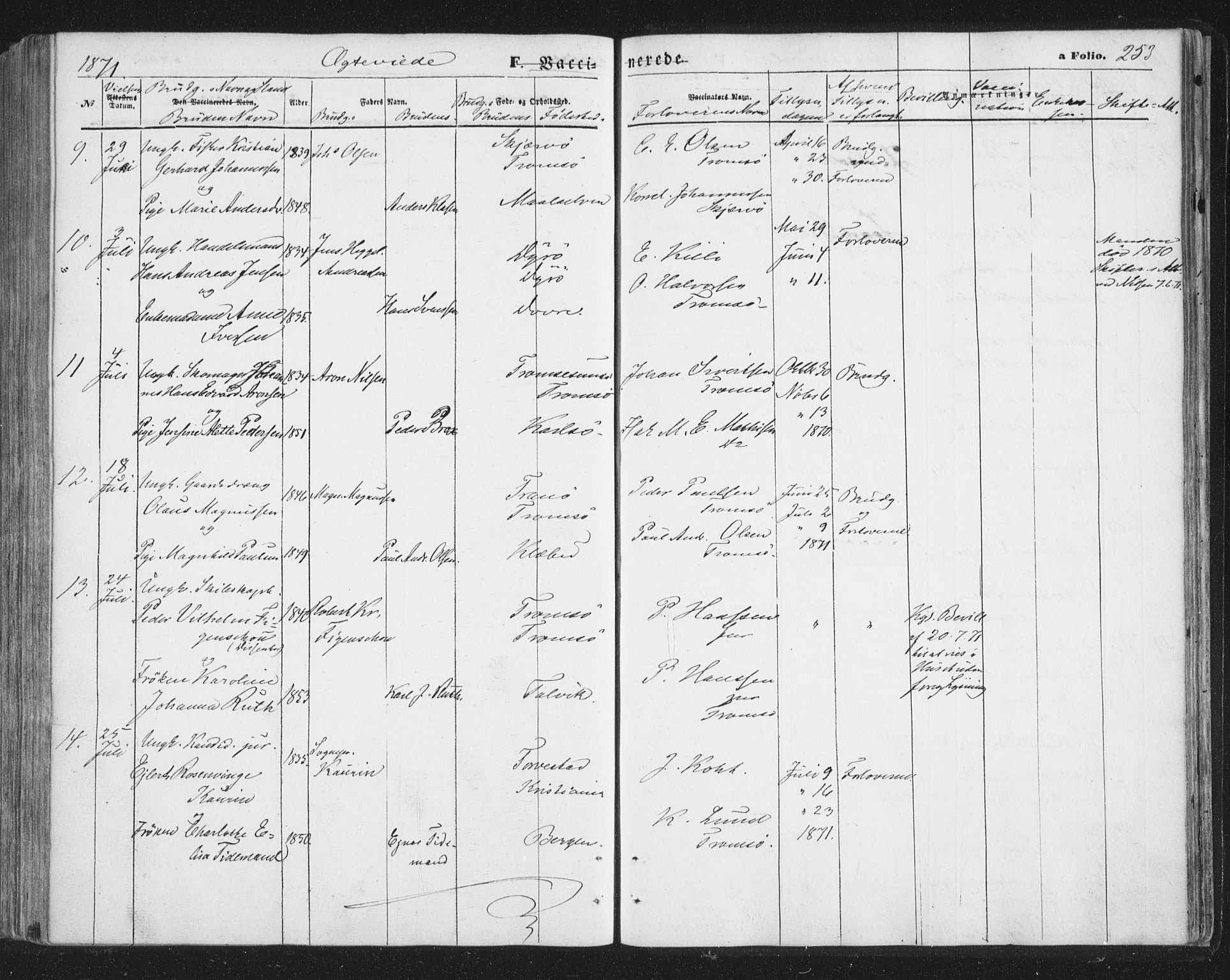Tromsø sokneprestkontor/stiftsprosti/domprosti, SATØ/S-1343/G/Ga/L0012kirke: Parish register (official) no. 12, 1865-1871, p. 253