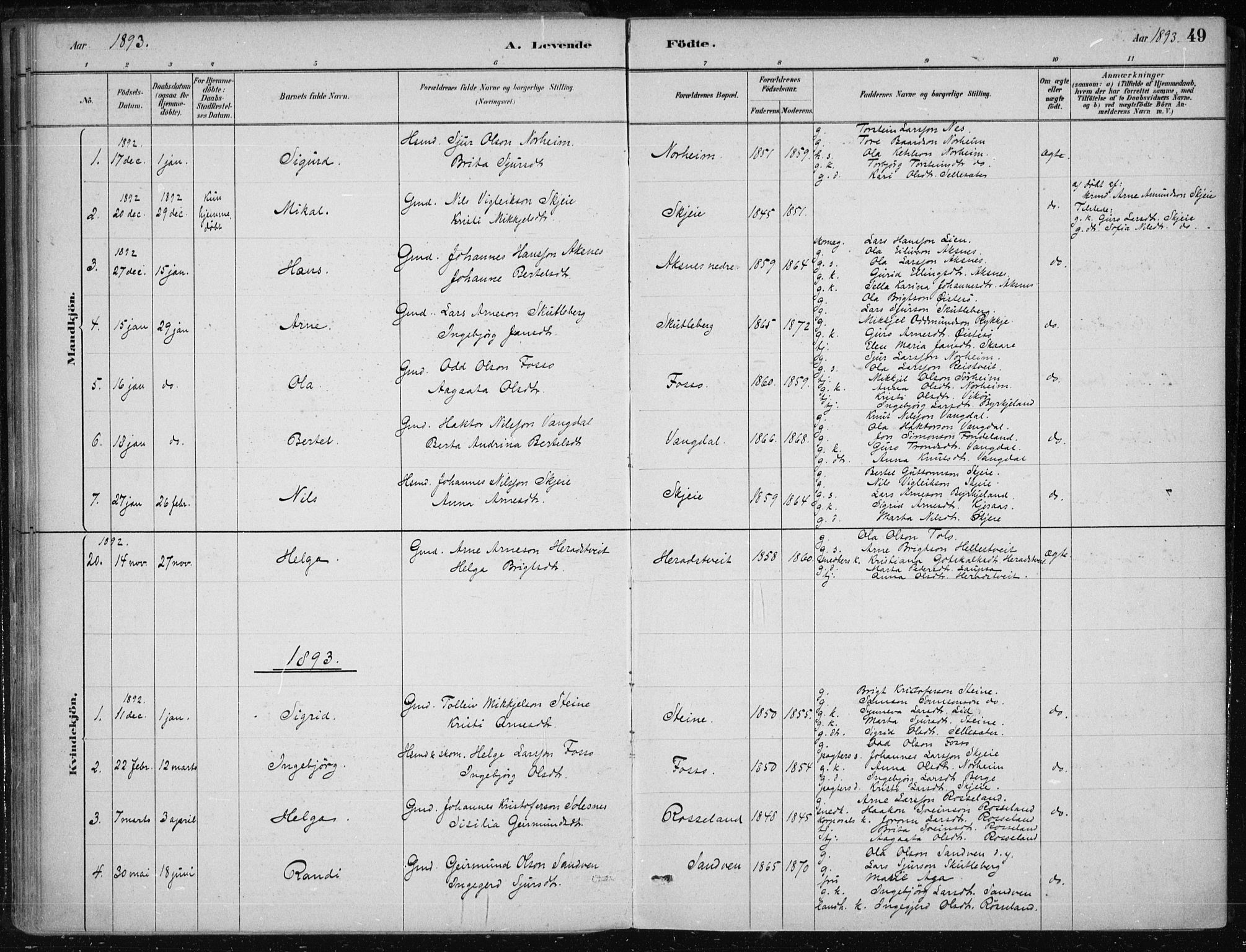 Kvam sokneprestembete, SAB/A-76201/H/Haa: Parish register (official) no. B  1, 1880-1908, p. 49